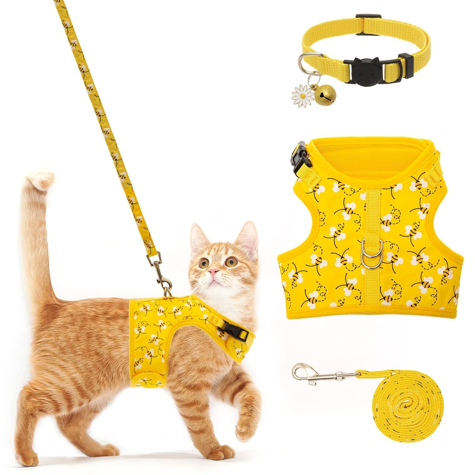 Bingpet Cat Harness With Leash And Collar For Walking - Escape Proof With 59 Inches Leash - Adjustable Soft Vest Harnesses For Medium Large Cats