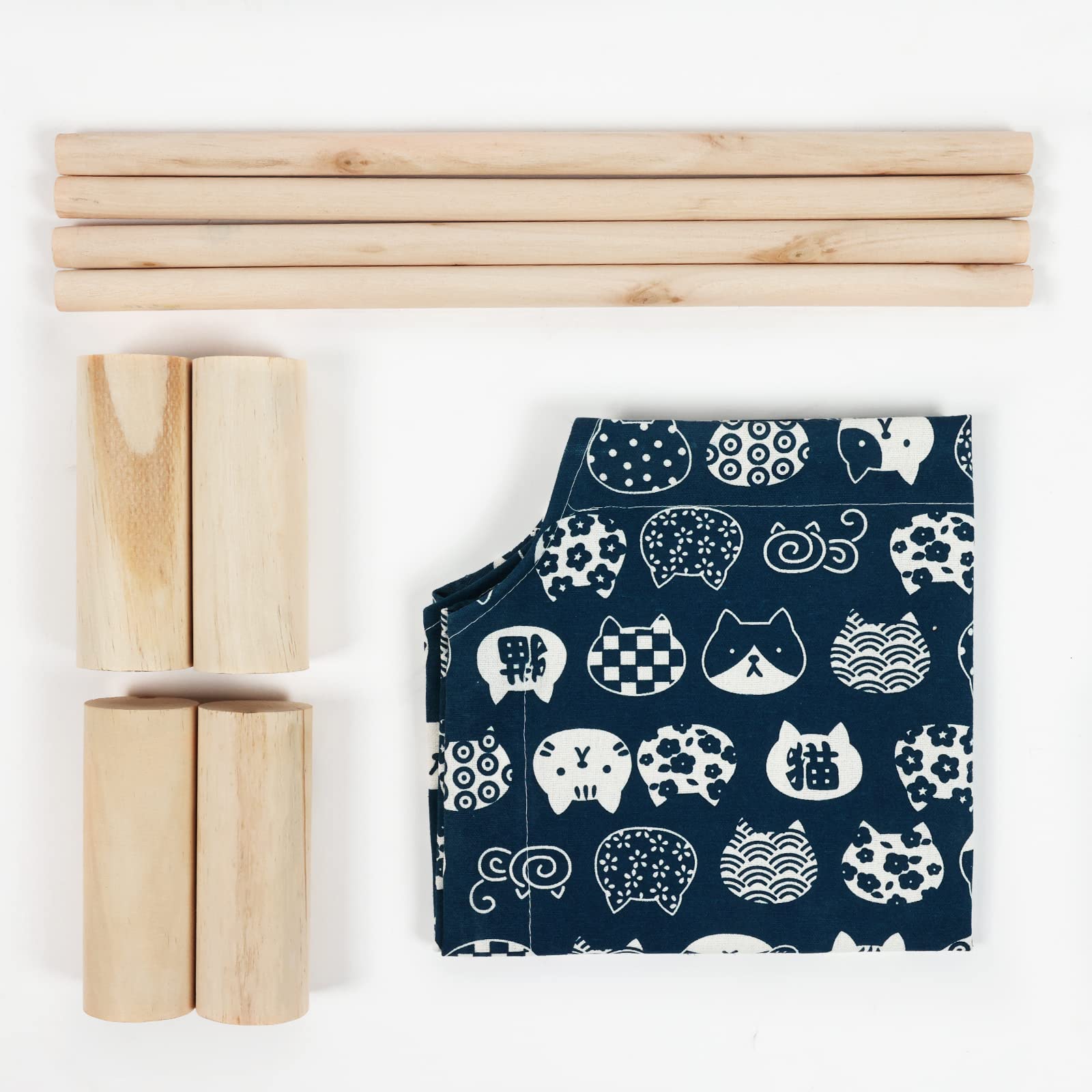 Patas Lague Pet Bed, Small, Elevated Cooling Hammock Bed, Wood, 19X19X5 Inches, 20 Lbs, Blue Cat, Indoor/Outdoor, Square, For Ca