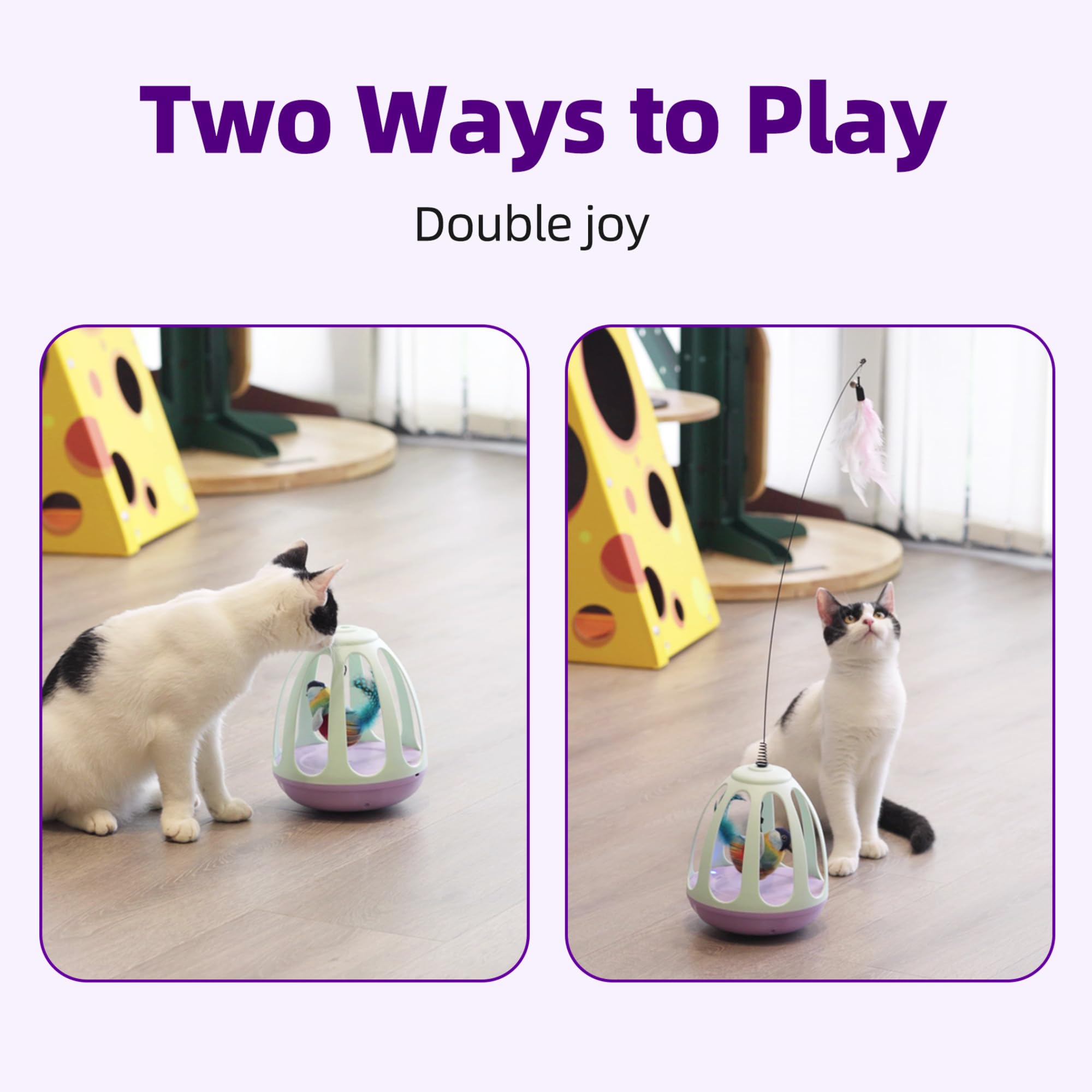 Interactive Automatic Cat Wand Toy - Kitten Feather Toys For Bored Indoor Adult Cats With Simulated Chirping Bird In Cage,Upgrad