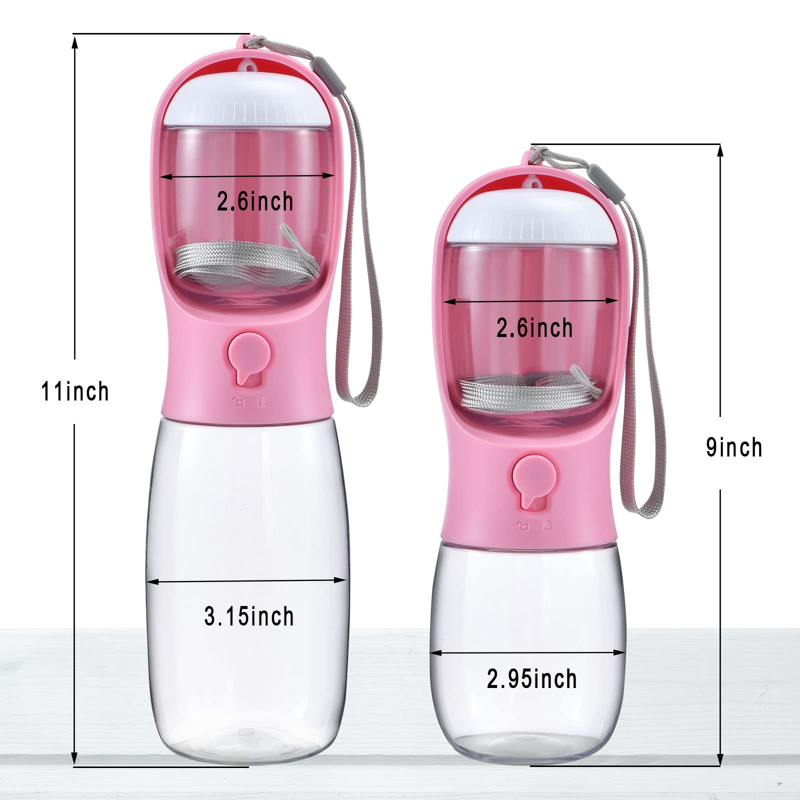 Cibaabo Dog Water Bottle & Food Container, 19oz Portable Dispenser, Red, Model CB-WB-RED550, Ideal for Yorkies & Chihuahuas