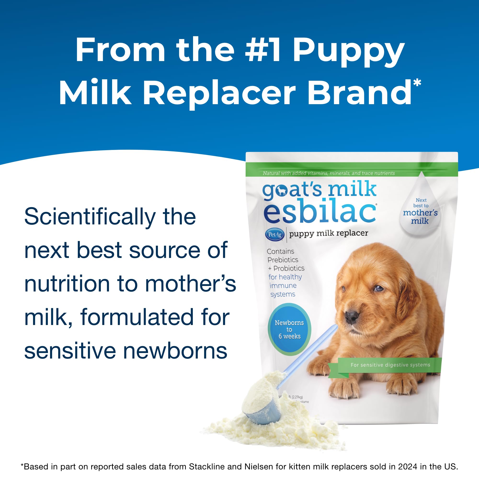 PetAg Goats Milk Esbilac Powder - 5 lb - Powdered Puppy Formula with Prebiotics, Probiotics & Vitamins for Puppies Newborn to Si