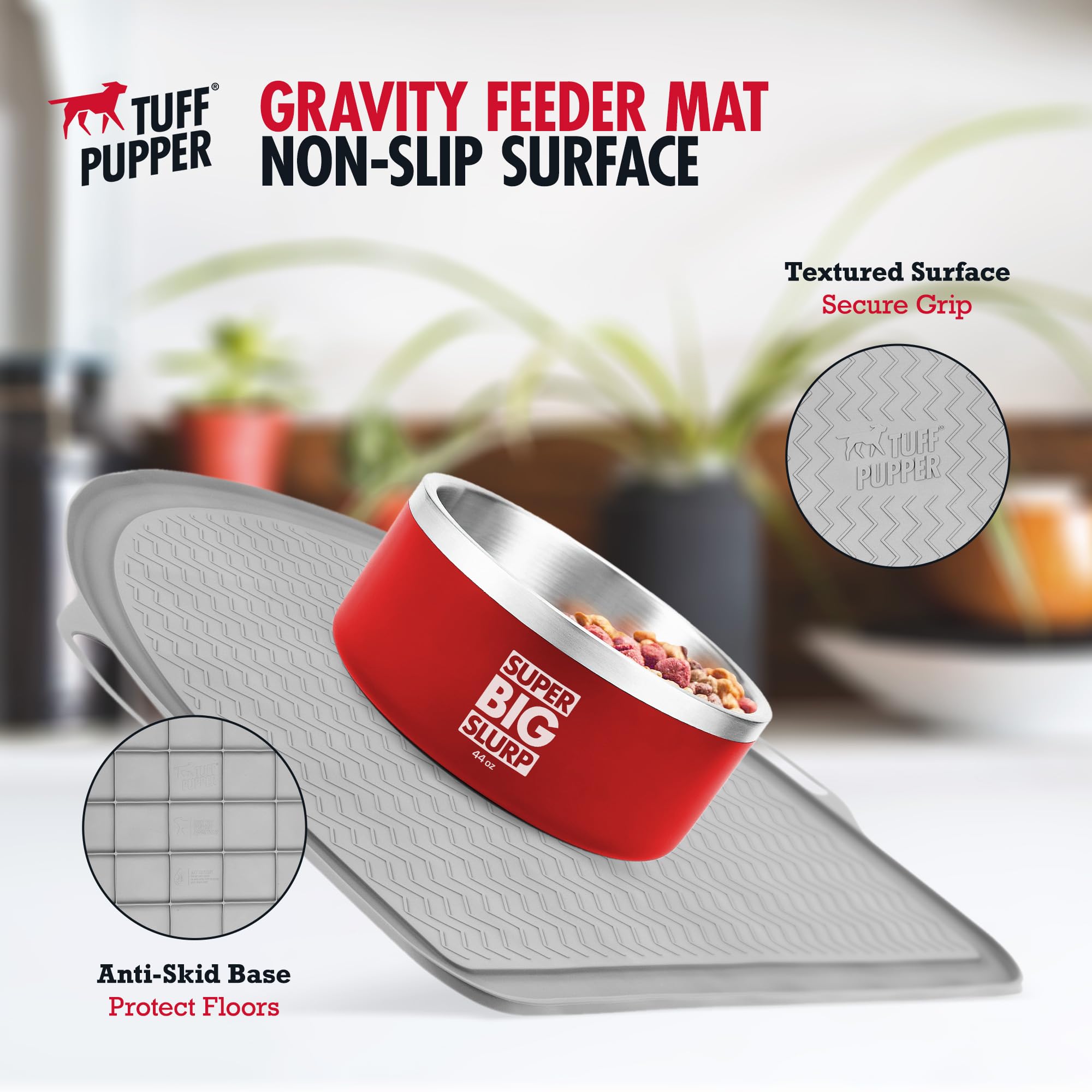 Tuff Pupper 26X21 Large Waterproof Pet Feeding Mat | Designed For Pet Fountains, Dog Gravity Water Bowls, Elevated Feeders | Rai