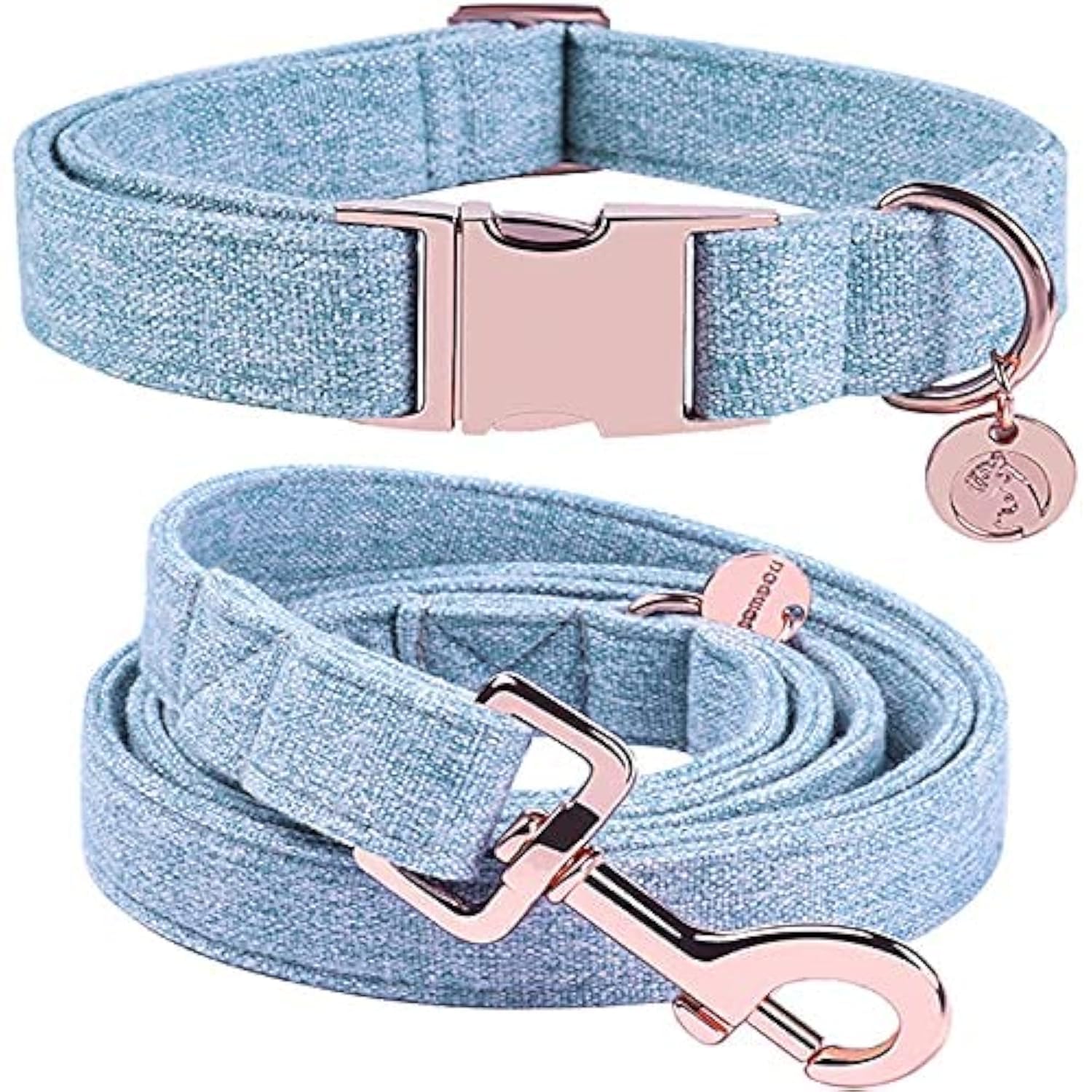 Dogwong Cotton Dog Collar And Leash Blue Pet Collar Soft Durable Puppy Collar For Small Medium Large Dogs