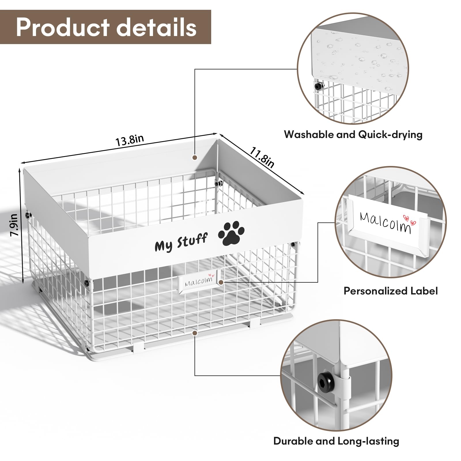 qeerable Dog Toy Box- Metal Large Dog Toy basket for Small Dog - Dog Toy Storage Bin for Pet - Personalized Large Dog Toy Basket