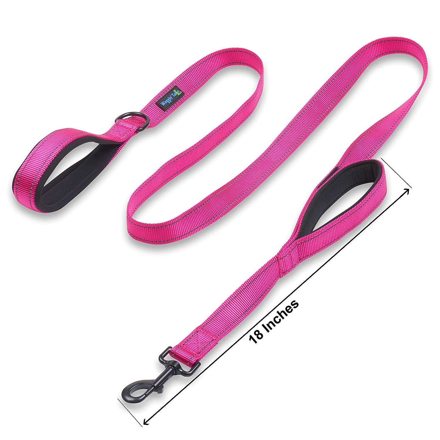 Waggin Tails Dual Handle Dog Leash, Premium Nylon, Reflective Lively Pink, Medium to XLarge, Double Padded Comfort