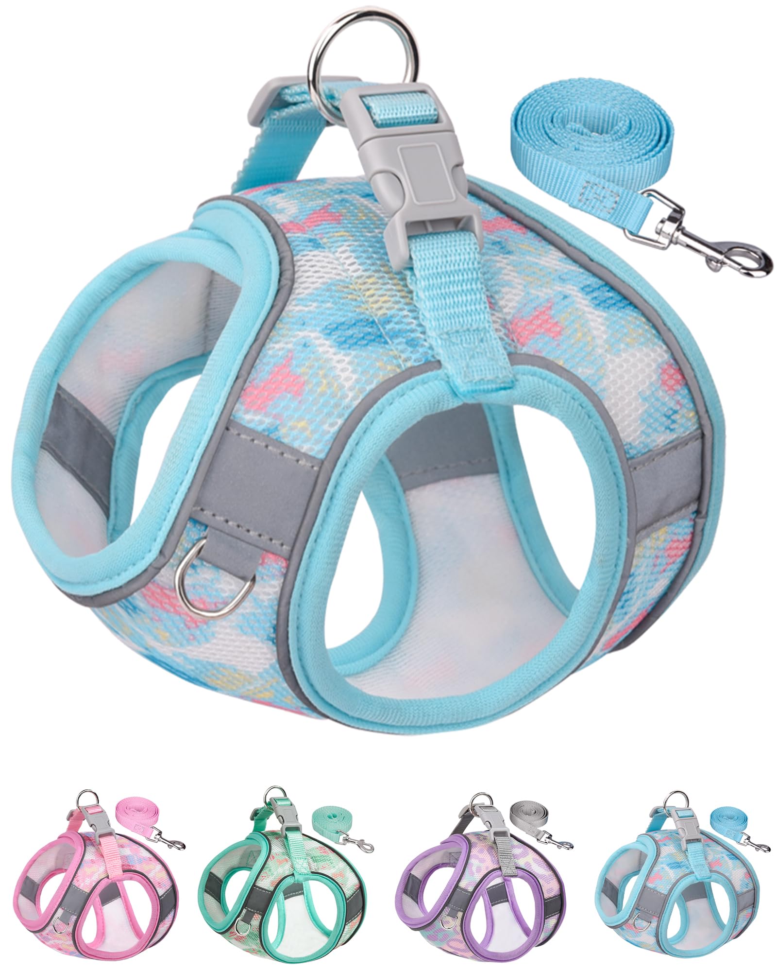 Aecllcea No Pull Dog Harness & Leash Set - Step-In Harness For Small & Medium Dogs, Blue Or Multi-Color