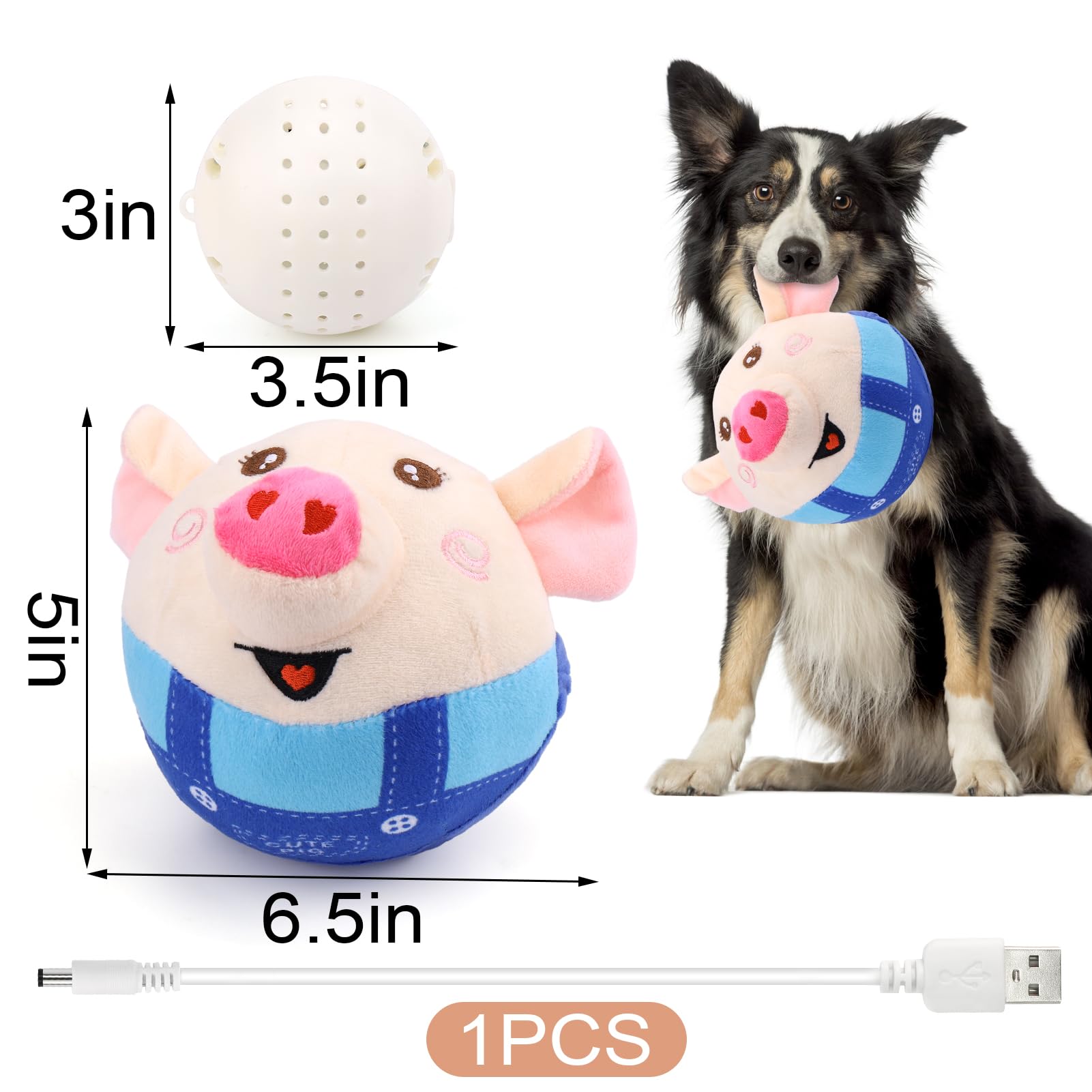 Baborui Interactive Dog Toys Pig, Jumping Squeaky Dog Toys With Recording And Music Modes, Rechargeable Moving Dog Chew Toys For
