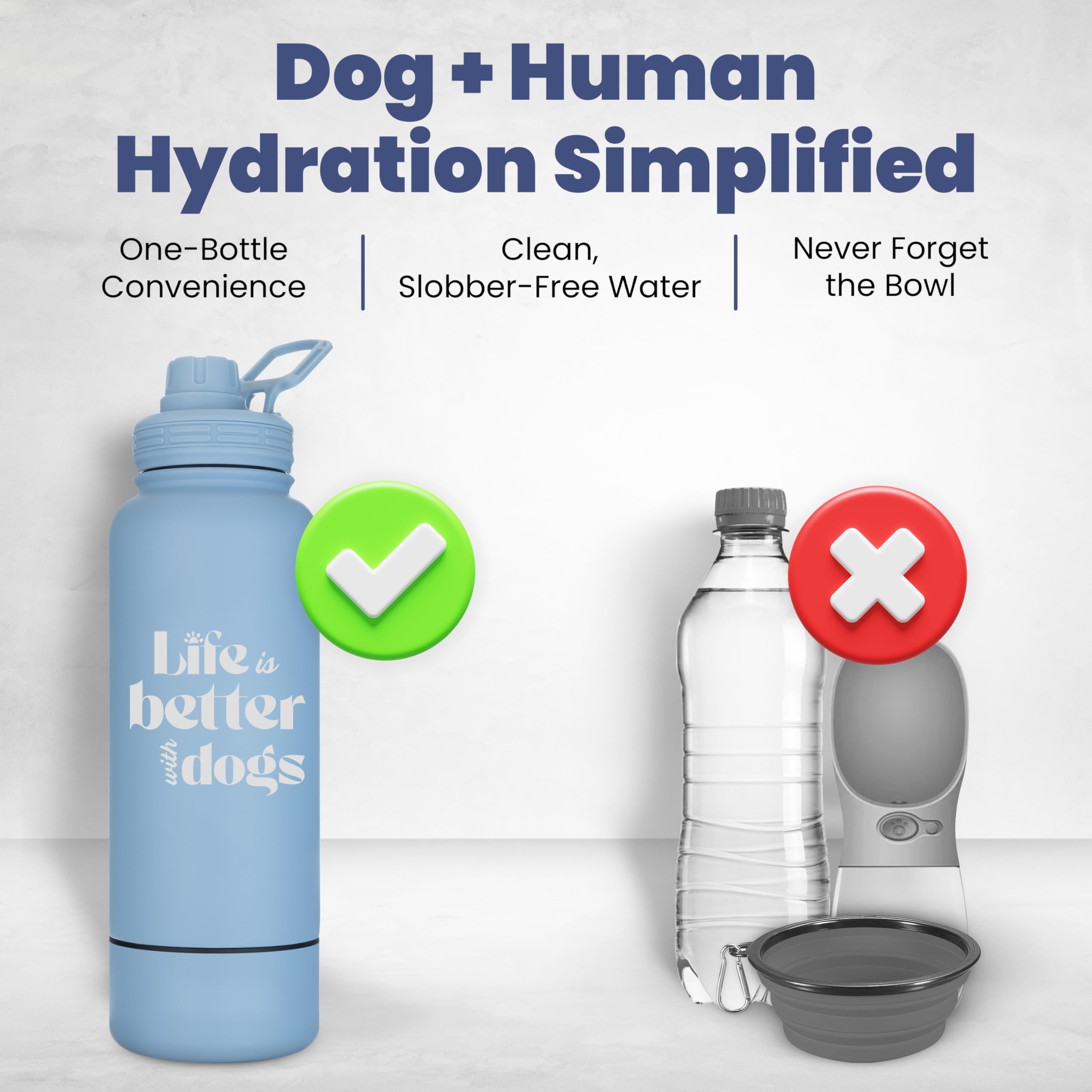 Dog Water Bottle For Dog Lovers - 32 Oz Stainless Steel Double Wall Insulated Water Bottle With 8 Oz Detachable Bowl - Doggy Lov