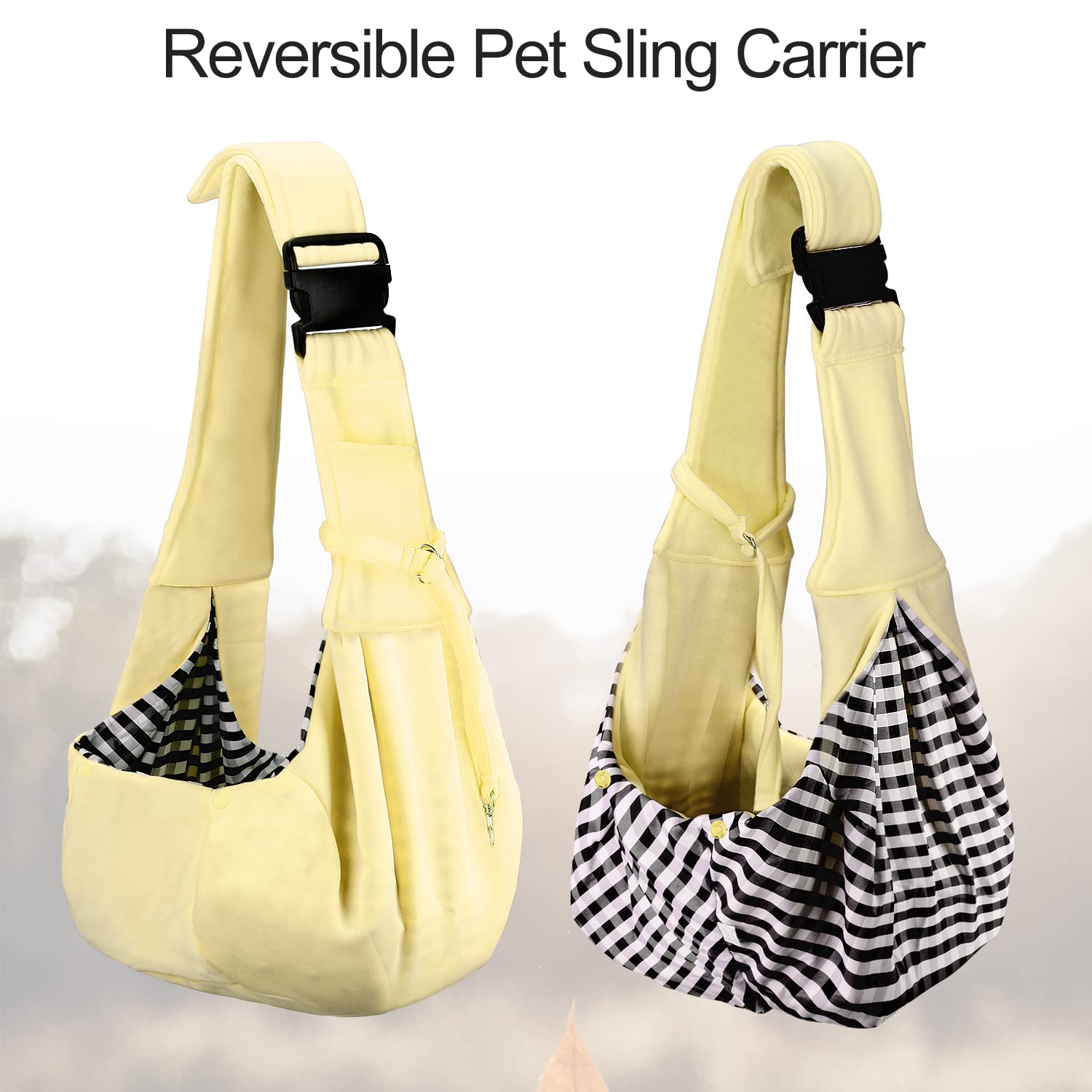 Petloft Reversible Dog Cat Sling Carrier, Small Dog Carrier, Adjustable Dog Sling, Hands Free Cross Body Carrier With Collar Hoo