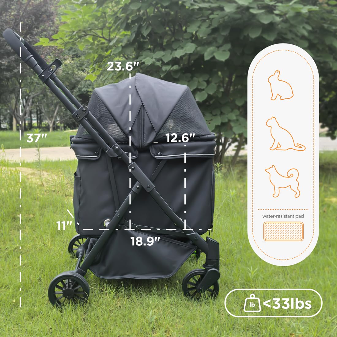 Esez Pet Stroller For Small Dogs - No-Zip Deep Seat, Lightweight Compact Dog Stroller For Small Dogs & Cats With Reflective Trim