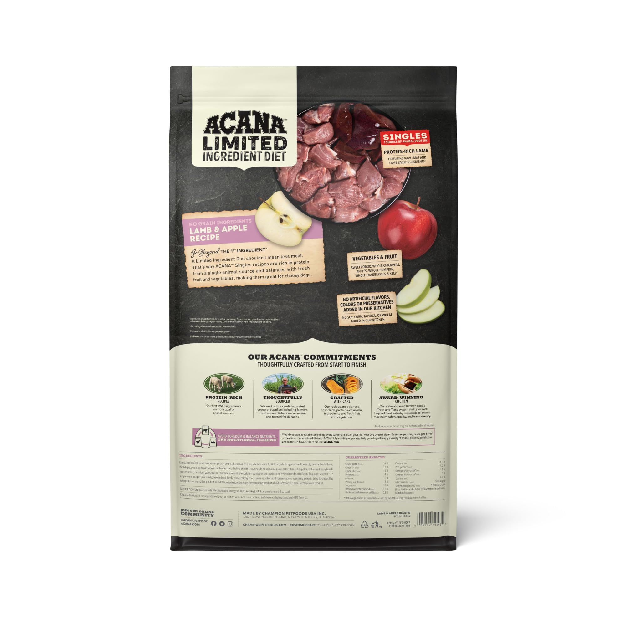 ACANA Singles Limited Ingredient Dry Dog Food, Grain Free Lamb & Apple Dog Food Recipe, 22.5lb