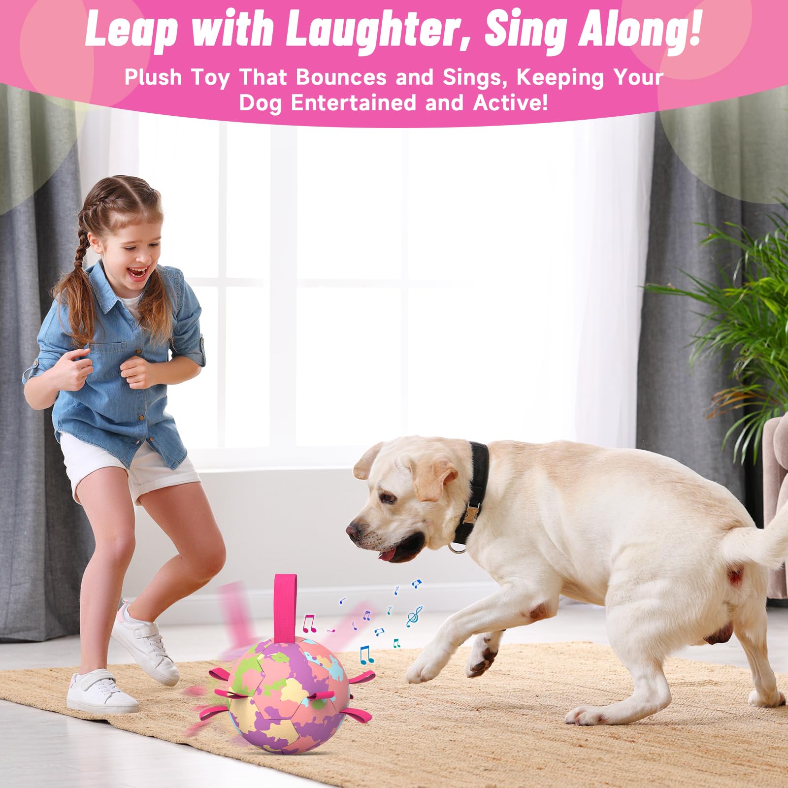 Qdan Interactive Dog Toys Soccer Ball: Bouncing Ball For Dogs, Jumping Dog Balls With Recording And Music Modes, Puppy Birthday