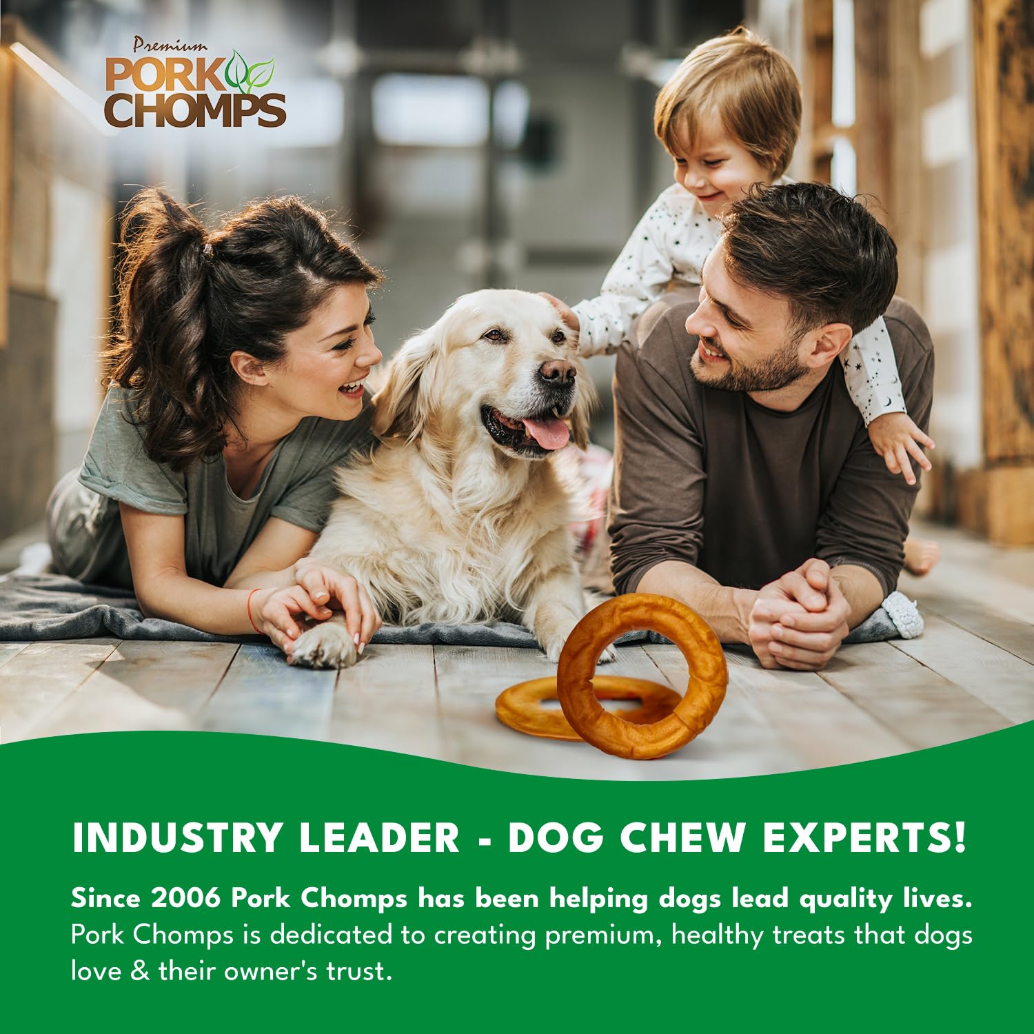 Pork Chomps Roasted Pork Skin Dog Chew - 6-inch Bagel, 4.34 oz, Brown