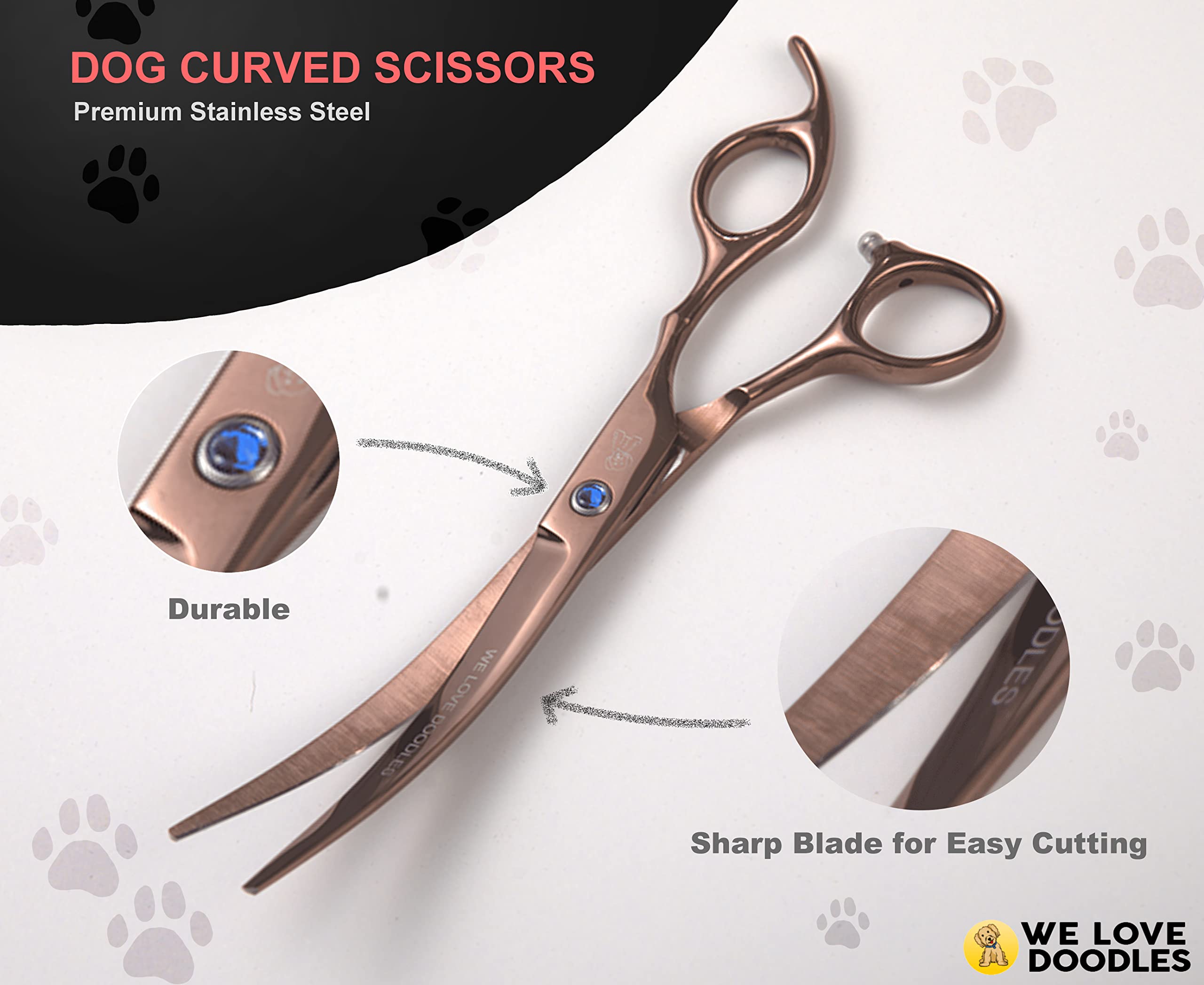 Dog Grooming Scissors Kit - Best Tools For Goldendoodles, Poodles & Doodles - Straight, Curved & Thinning Shears - Golden Doodle