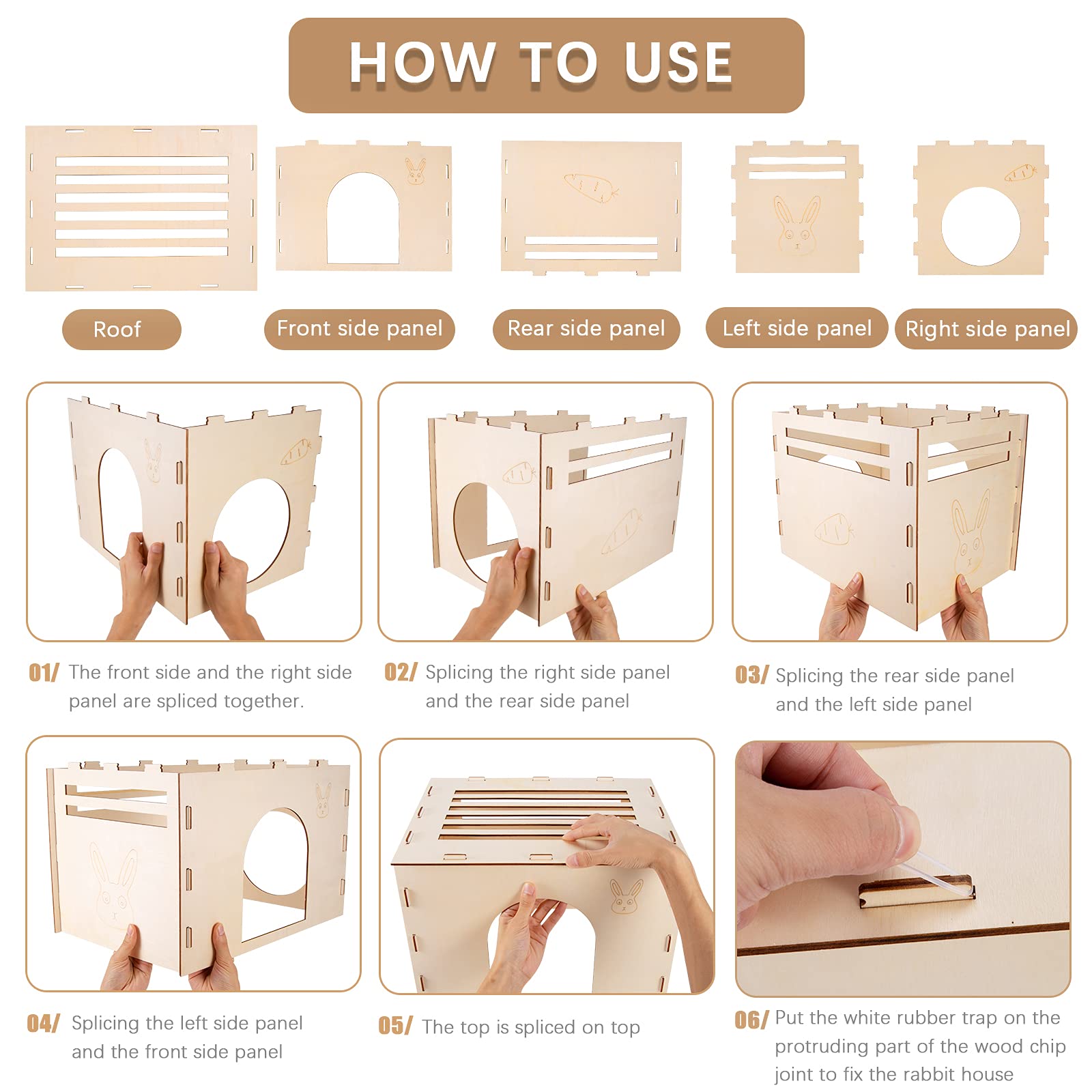 Woiworco Wooden Rabbit Hideout, Rabbit Houses And Hideouts, Wooden Rabbit Castle Bunny Hideout For Indoor Bunnies Chinchilla, Hamsters And Guinea Pigs Hut To Hide