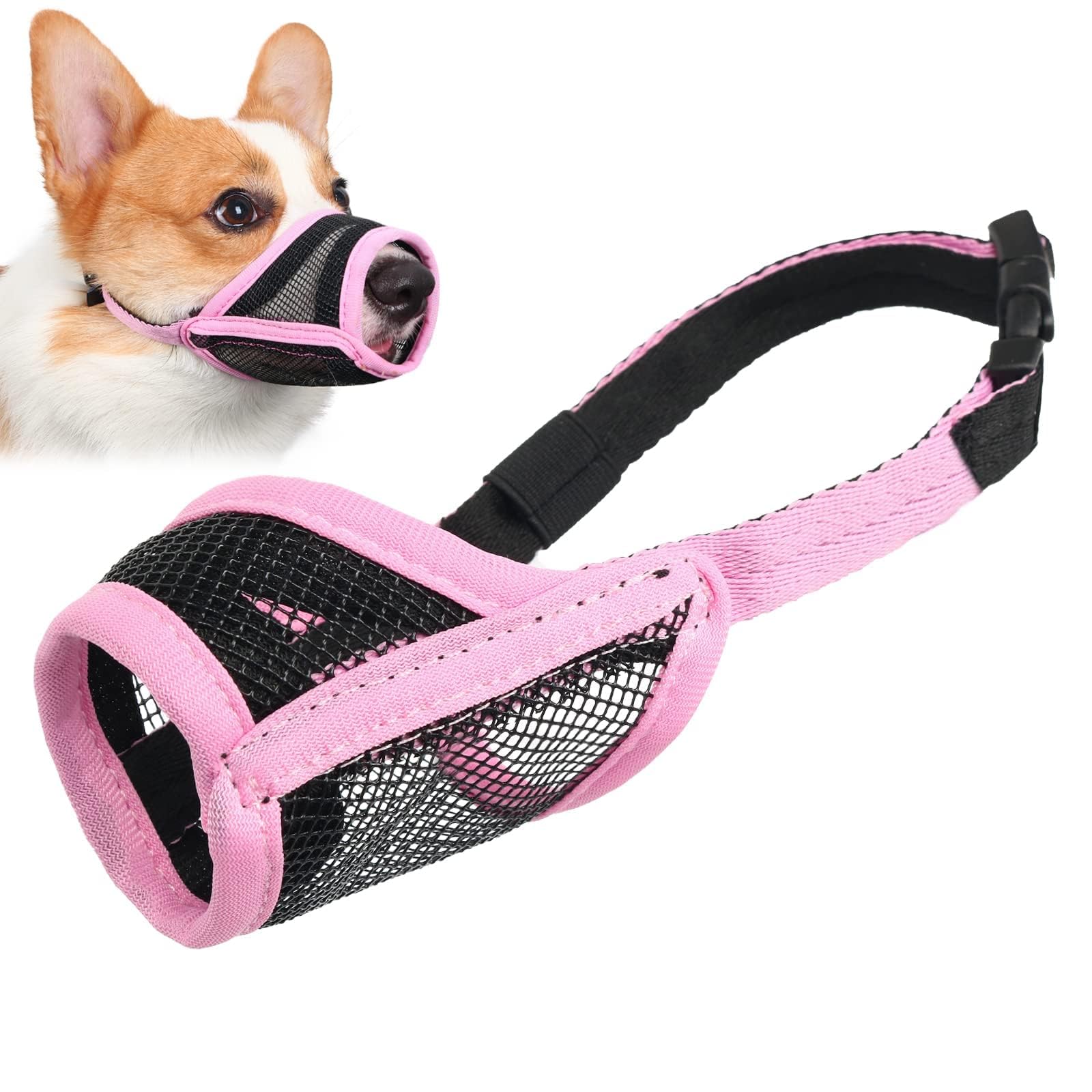 Luckypaw Dog Muzzle, Mesh Muzzle For Small Medium Dogs, Soft Mouth Cover To Prevent Biting Chewing, Drinkable Breathable Adjusta