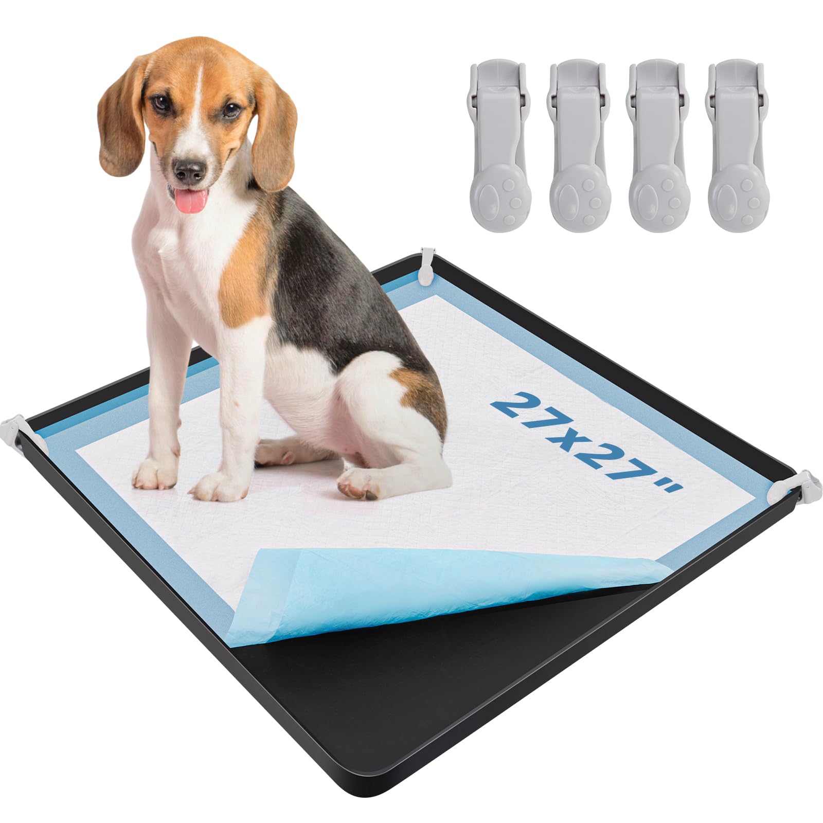 LOOBANI Large Dog Pee Pad Holder - Silicone Puppy Pad Holder - High Edge Dog Potty Tray with 4 Holder Clamps for Puppy Potty Tra