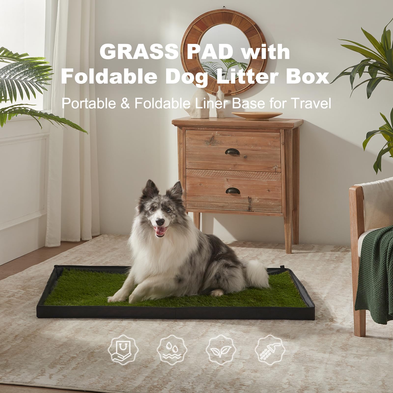 Hq4Us 4Legs Foldable Dog Litter Box With Artificial Grass Pads, Extra Large Liner Base (44'34') For Balcony Potty Training