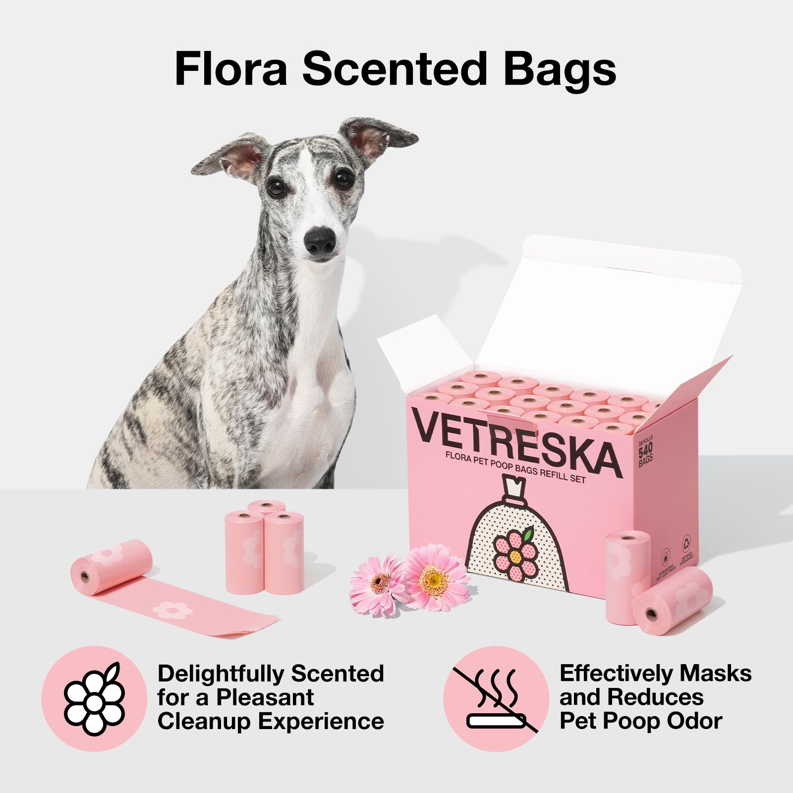 VETRESKA Lavender Scented Dog Poop Bags, Leak Proof, Extra Thick, 540 Count, Pink, High Density Polyethylene