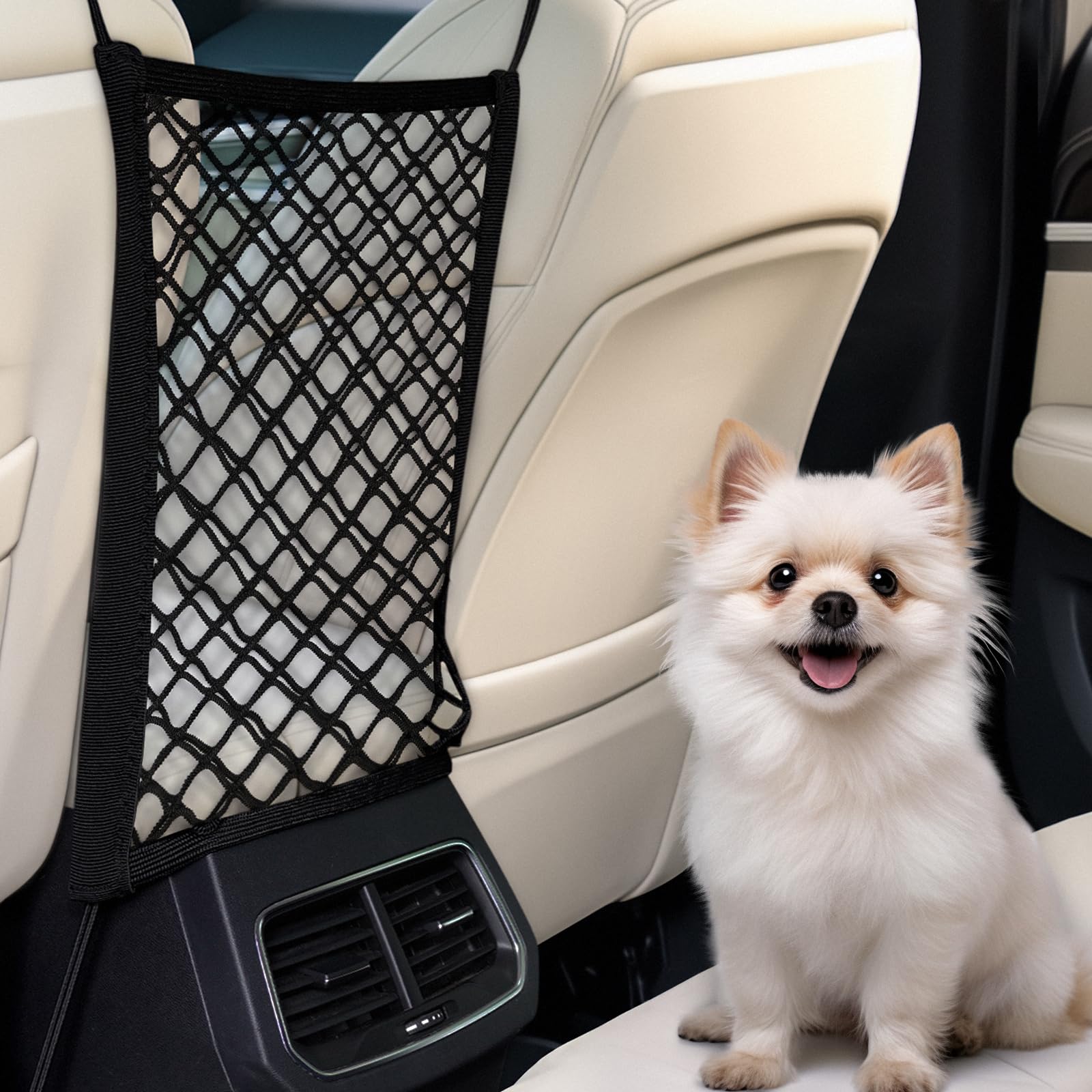 rabbitgoo Dog Car Net Barrier for SUVs, Pet Barrier with Metal Hooks & Stretchable Mesh, Car Divider & Storage Bag, Easy to Inst