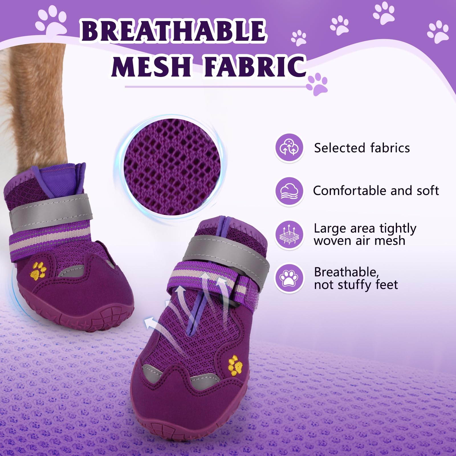 Fishoaky Dog Shoes For Large Medium Small Dog, Mesh Breathable Dog Shoes For Hot Pavement, Anti-Slip Dogs Boots Paw Protectors W