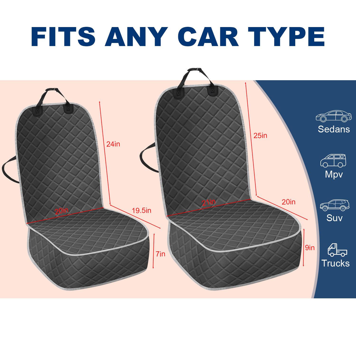 Horjones Dog Car Seat Cover,Waterproof And Nonslip Front Seat Dog Cover,Car Seat Protector For Cars,Trucks,Suvs And Jeep(M-Gray)