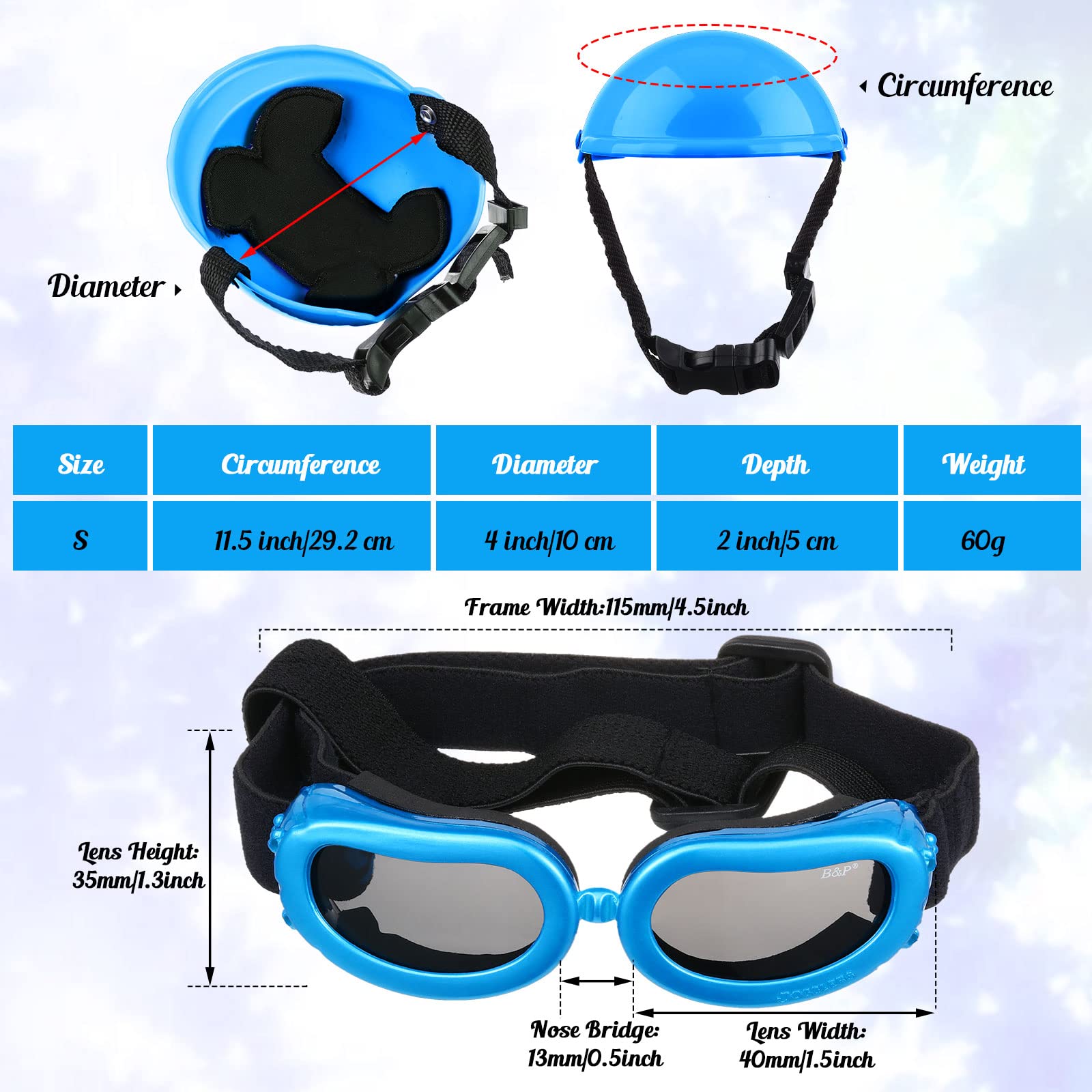 Small Dog Helmet Goggles Uv Protection Doggy Sunglasses Pet Dog Glasses Motorcycle Hard Safety Hat With Adjustable Belt Windproof Snowproof Eye Head Protection For Puppy Riding, S Size,S Size (Blue)
