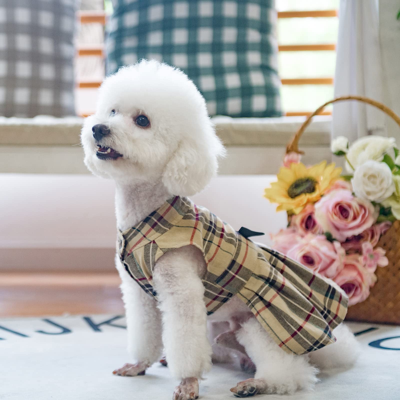 Pupteck Classic Plaid Dog Dress Cute Puppy Clothes Outfit Small