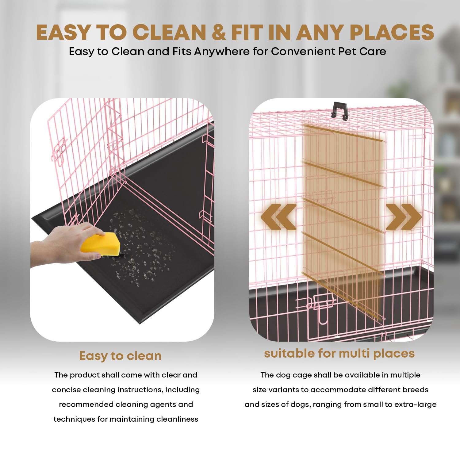 36,42,48 Inch Dog Crate for Large Dogs Dog Cage Dogs Kennel Pet Crate Folding Metal Pet Cage Double Door Leak-Proof Plastic Tray