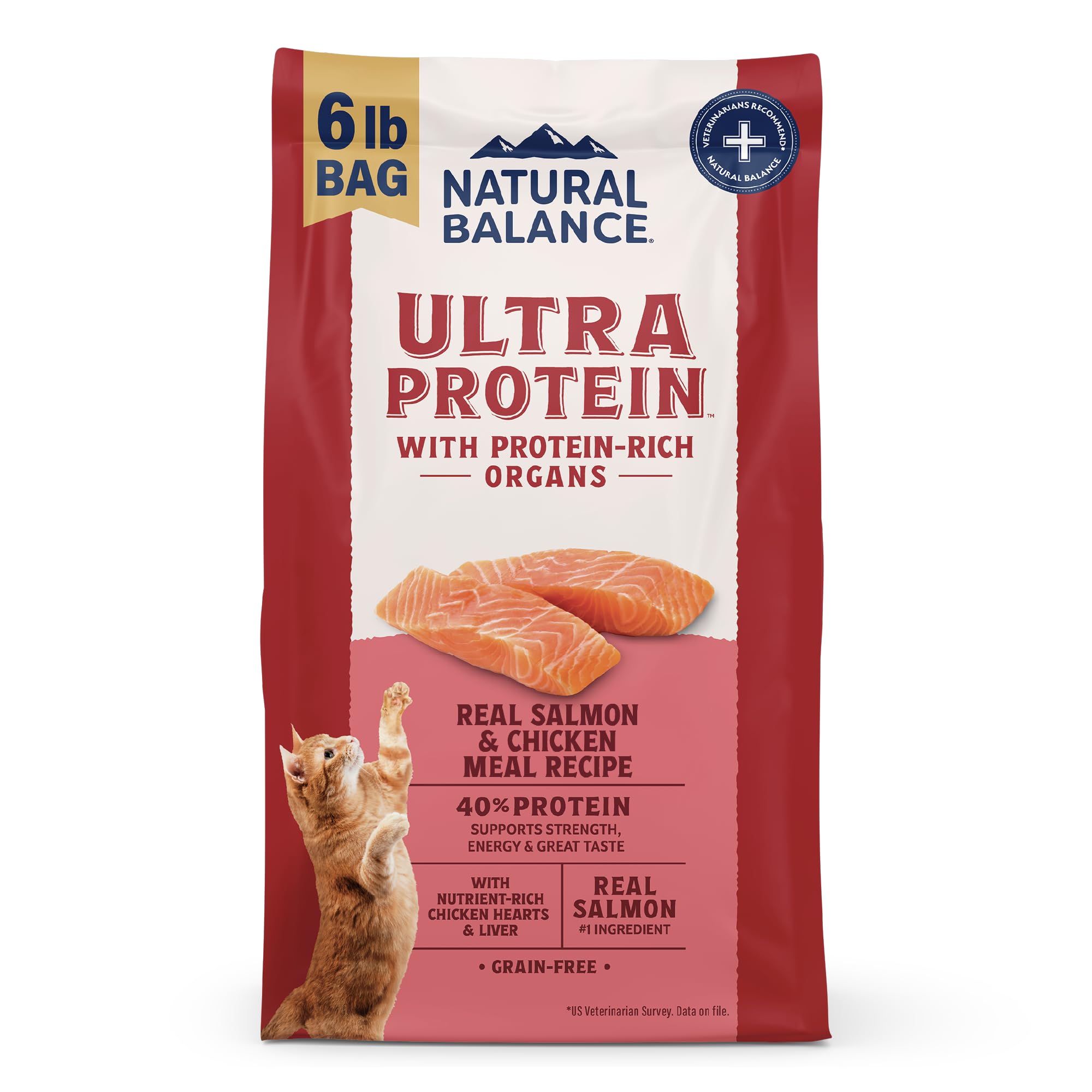 Natural Balance Ultra Protein Dry Cat Food, Real Salmon & Chicken Meal Recipe with Chicken Liver & Chicken Hearts - 6 lbs.