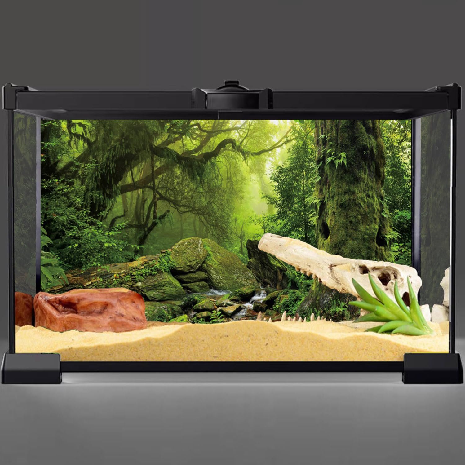 AWERT Tropical Forest Terrarium Background Stream Green Huge Tree Reptile Habitat Background Foggy Rainforest Aquarium Backgroun
