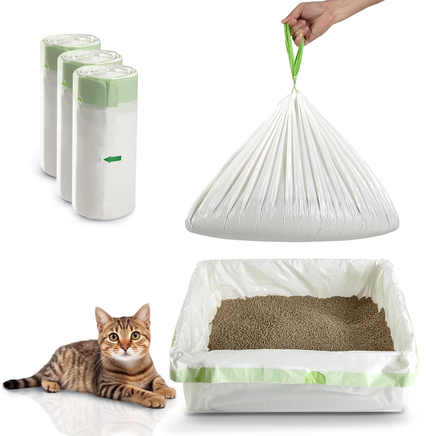 Cat Litter Box Liners Disposal Bags With Tie Handles,Large,37'' X 17'' Jumbo Drawstring Extra Durable Pet Cat Pan Liners For Lit