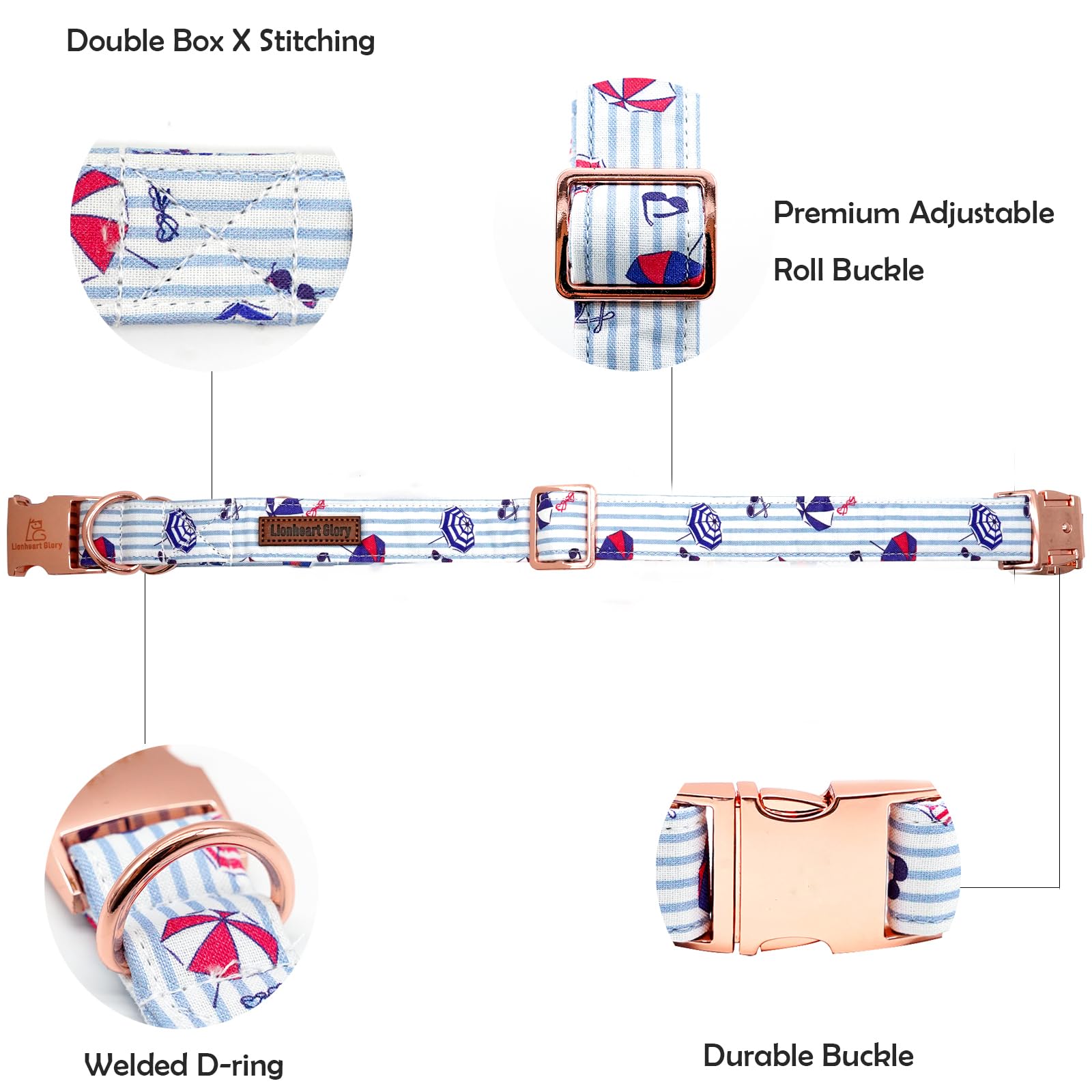 Lionheart Glory Dog Collar, Dog Collar Summer Stripe Boy Dog Collar Cute Pet Collar Gift For Large Dog