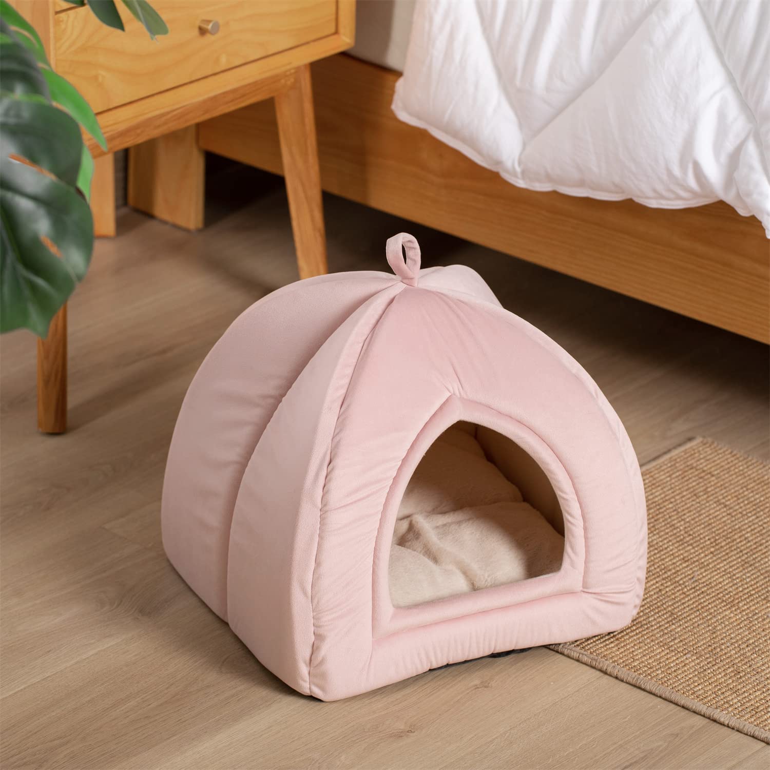 Kasentex Cat Bed For Indoor Cats, 2-In-1 Cat House Pet Supplies For Kitten And Small Cat Or Dog - Animal Cave, Cat Tent With Removable Washable Pillow Cushion (Pink 15X15X15)
