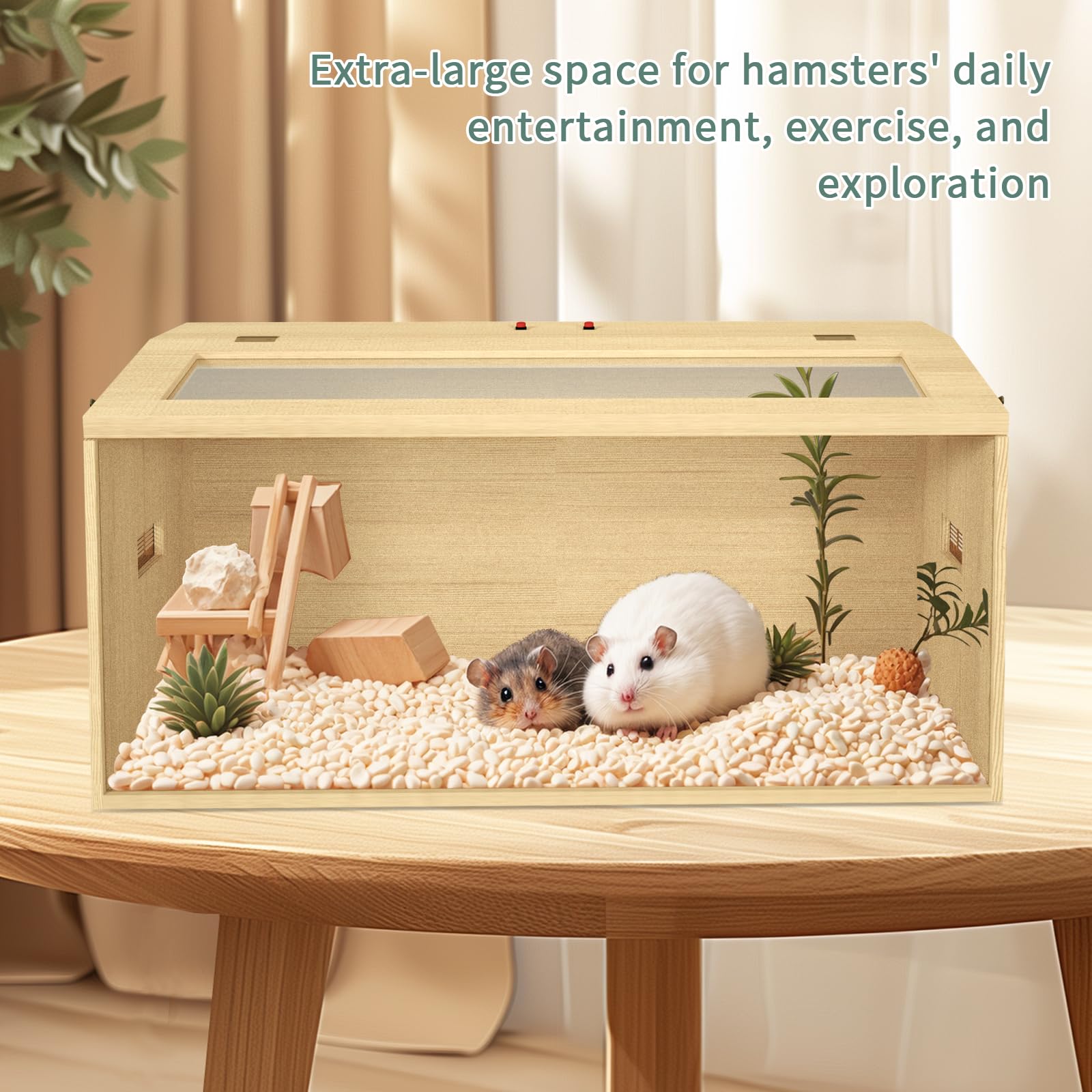 32'' Hamster Habitat Enclosure, Top Opening Lockable Roof Door, Gerbil Dwarf Hamster Cage With Hygrometer, Chewproof Syrian Hams