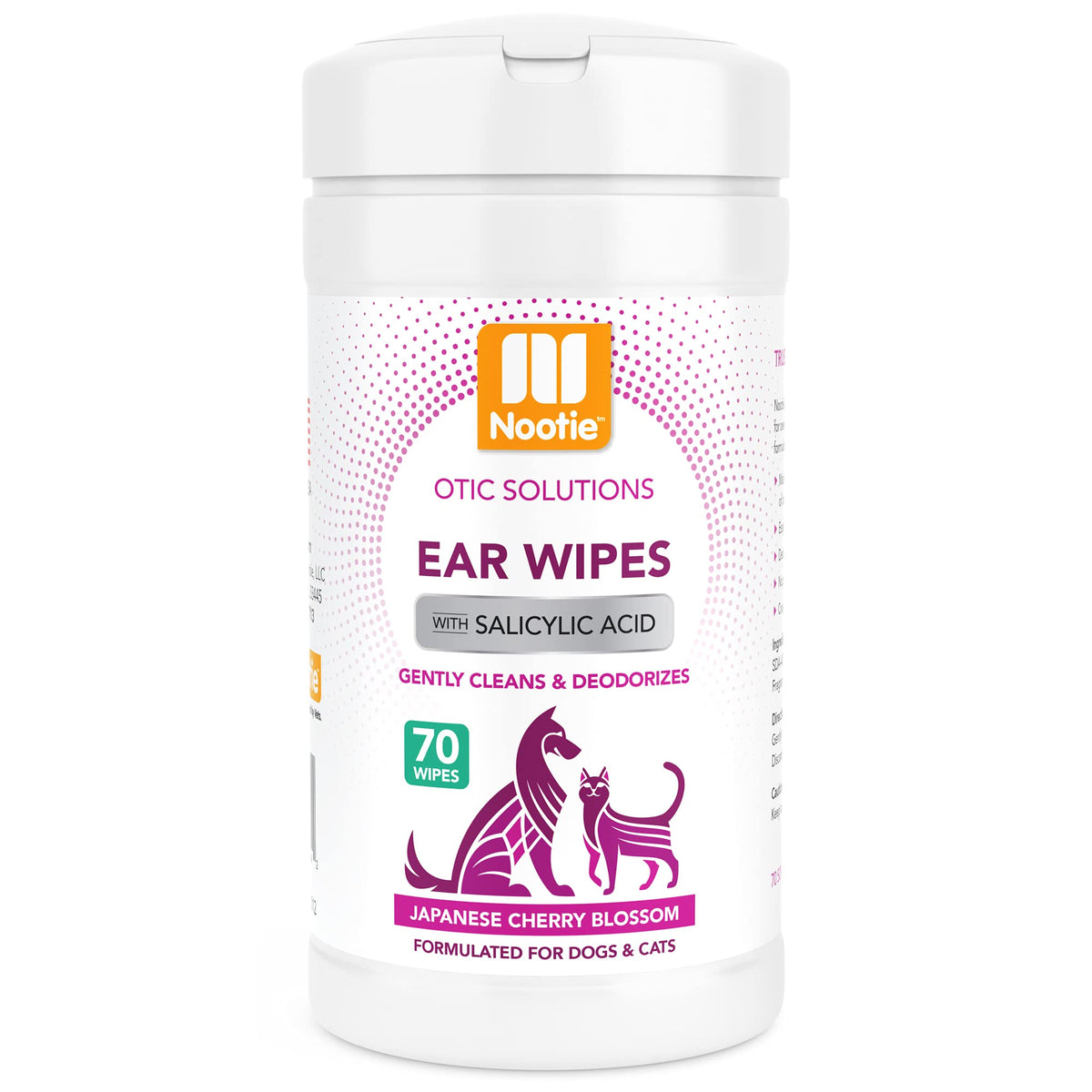 Nootie Dog & Cat Ear Wipes With Salycyclic Acid- Japanese Cherry Blossom - 70 Wipes - Vegan Friendly - Sold In Over 5000 Vet Clinics