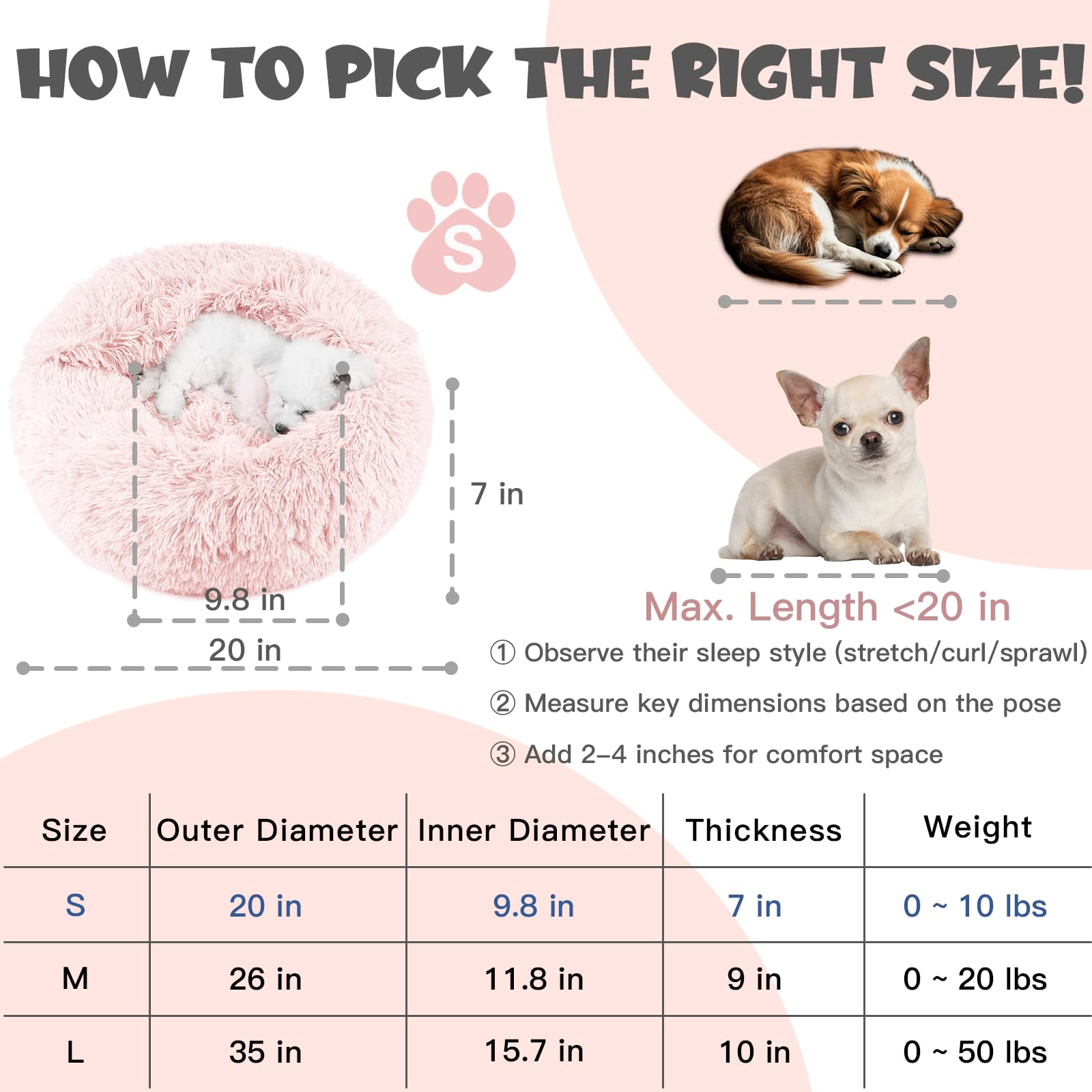 Himax Dog Beds For Small Dogs&Cats, Comfort Dogs Beds With Blanket Attached, Calming Anti-Anxiety Fluffy Dog Bed Washable (20''/