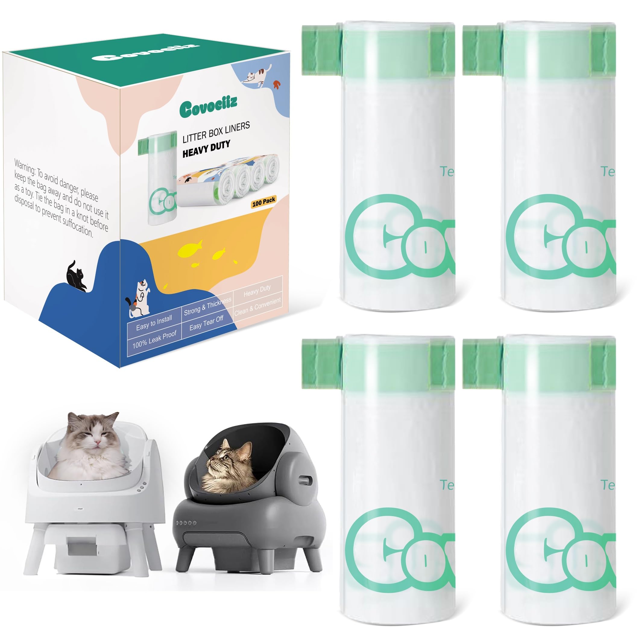 100 Count 27'' X 13'' Cat Litter Box Bags, Neakasa M1 And Petpivot Litter Bags, Automatic Litter Box Liners With Drawstring, Ext