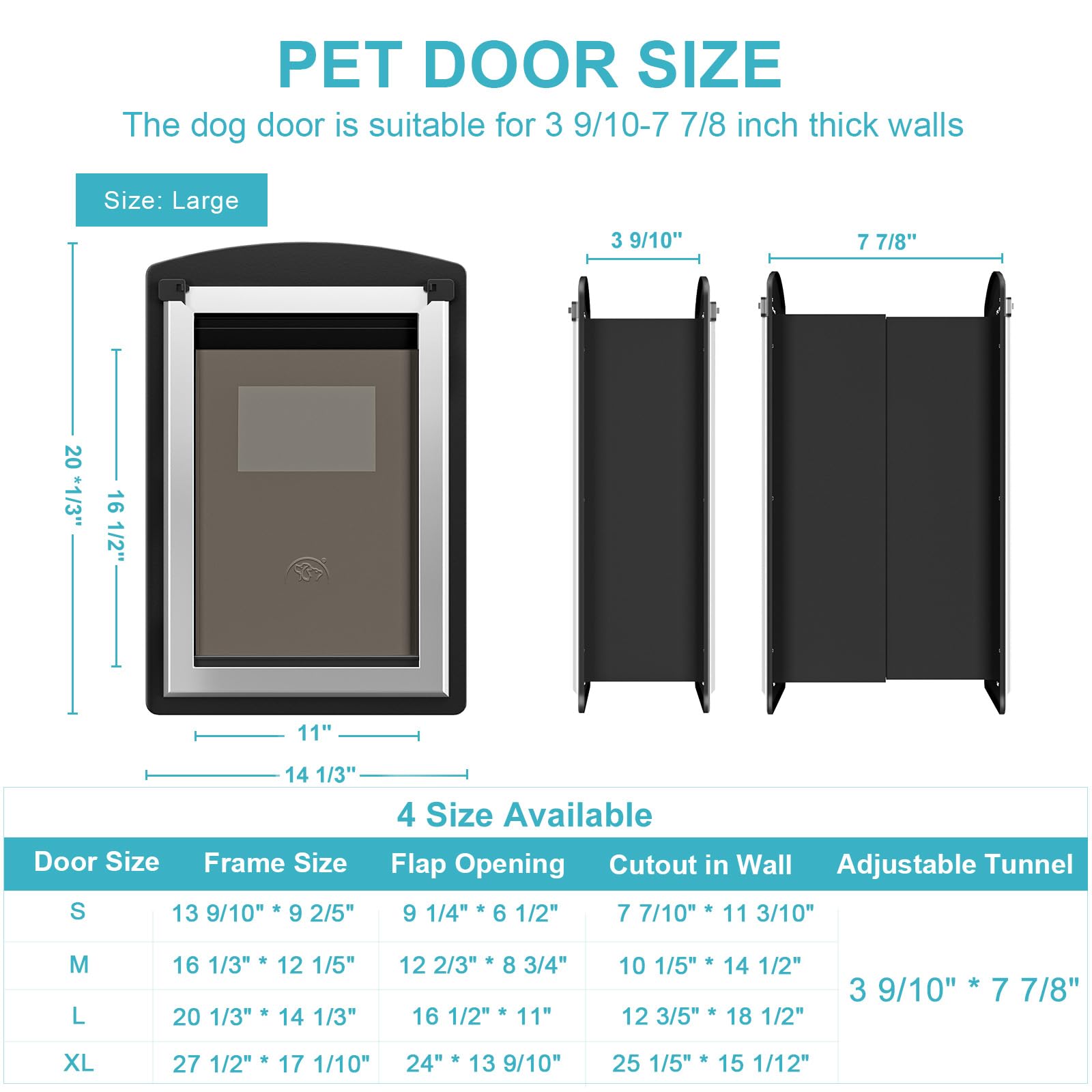 Clawjaw Dog Door For Exterior Wall, Metal Frame And Telescopic Tunnel Pet Door, Double-Sided Wind Deflector And Magnetic Flaps,