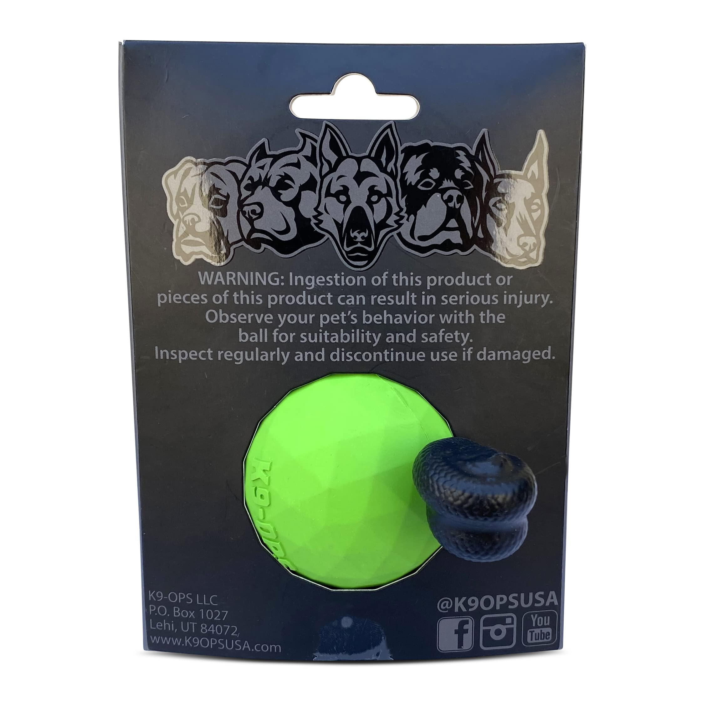 K9 Ops Dog Ball On A Rope Moki Tug Toy - Solid Rubber Fetch Training Reward - Large Dogs Durable Indestructible Chewers Pitbull