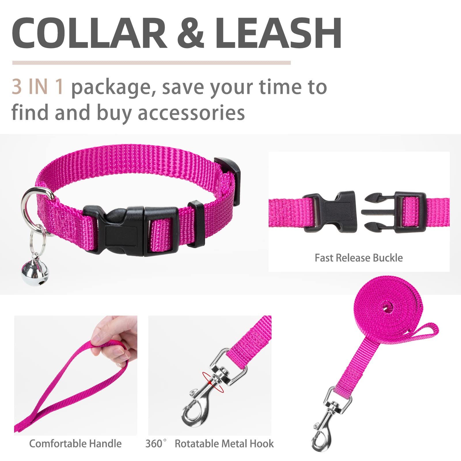 Pupteck Adjustable Dog Harness Collar And Leash Set Step In No Pull Pet Harness For Small Medium Dogs Puppy And Cats Outdoor Walking Running, Soft Mesh Padded Reflective Vest Harnesses, Solid Pink Xs