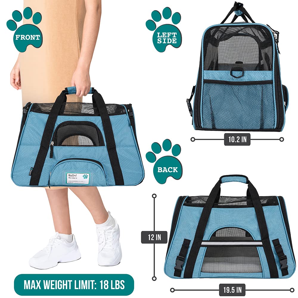Petami Airline Approved Pet Carrier For Cat, Soft Sided Dog Carrier For Small Dogs, Cat Travel Supplies Accessories For Indoor Cats, Ventilated Pet Carrying Bag Medium Large Kitten Puppy, Large Blue