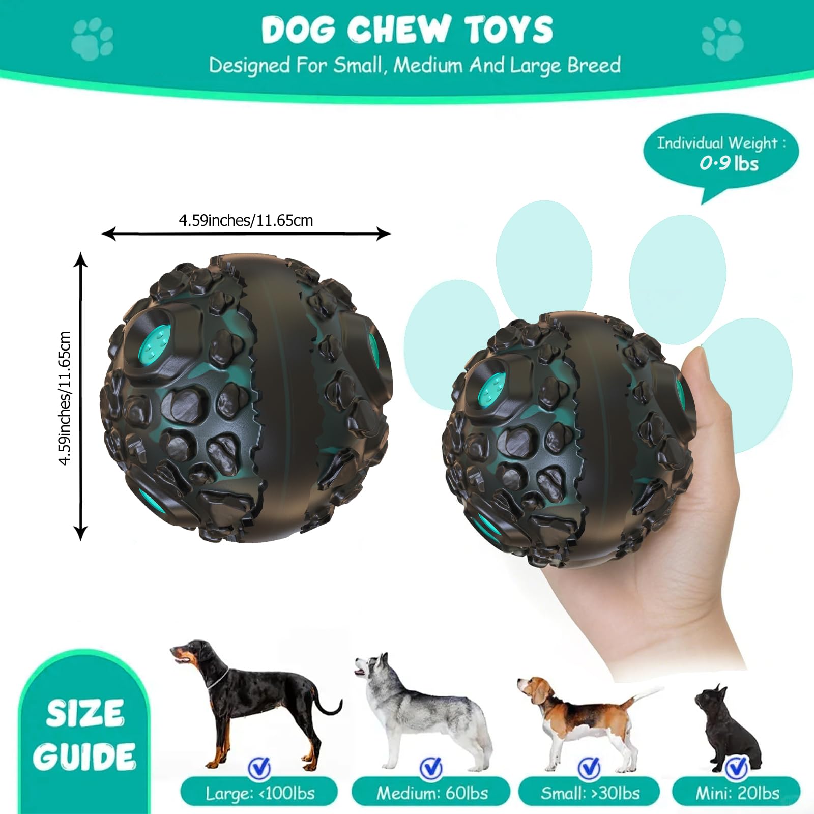 2 Pcs Dog Ball Toy for Aggressive Chewers, Interactive Dog Ball with Funny Squeaky When Wiggle, Wiggle Balls Dogs Toys for Small