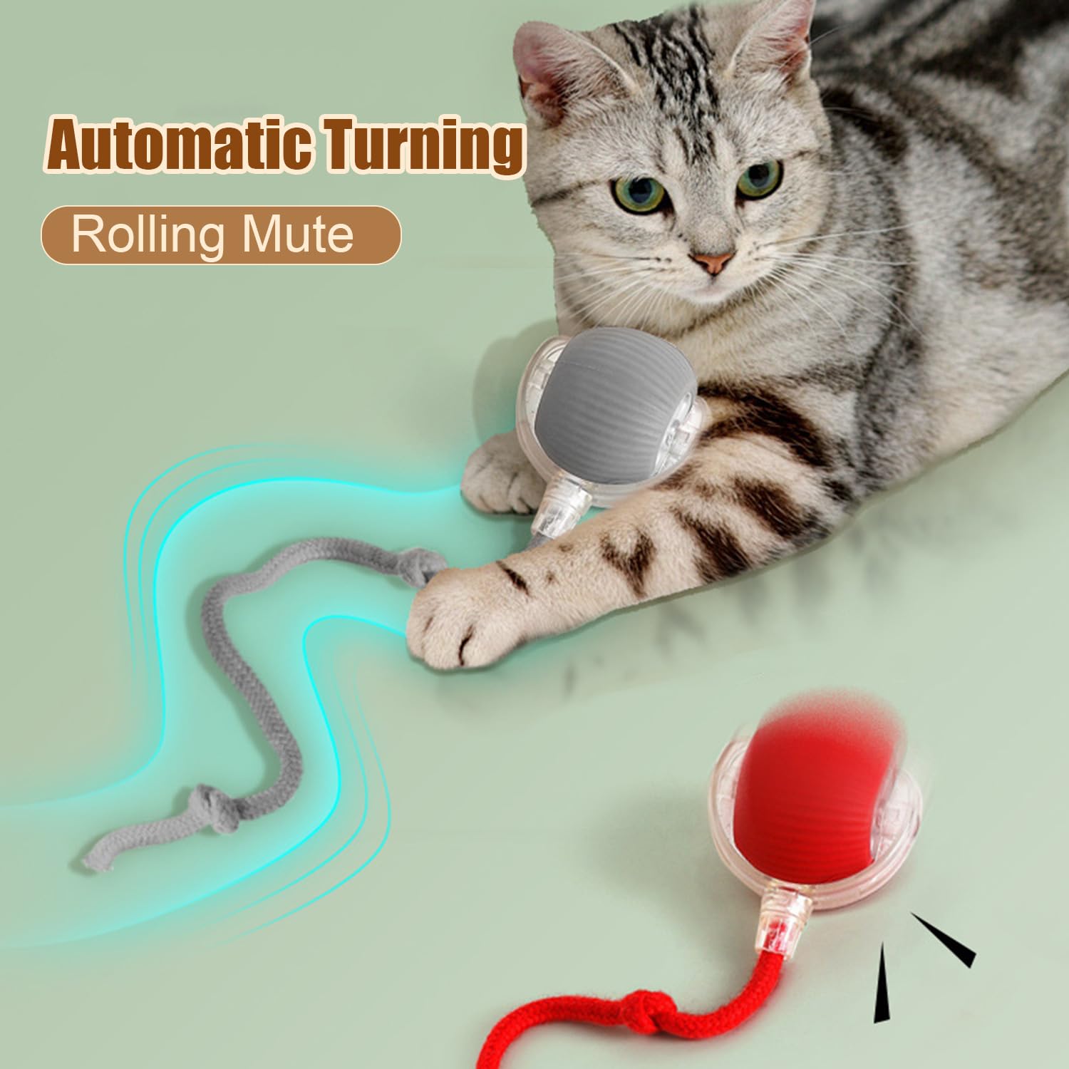 2Pc Interactive Cat Toys,360  Fully Automatic Dogs & Cats Smart Rolling Ball,Durable And Rechargeable (Green)