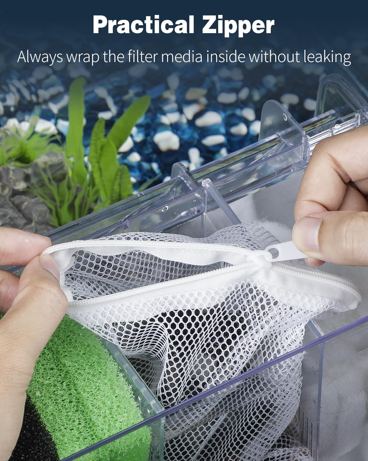 Pawfly 12 Pack Black & White Aquarium Filter Media Bags, Fish Tank Fine Mesh Bag with Plastic Zipper Aquarium Reusable Mesh Bag