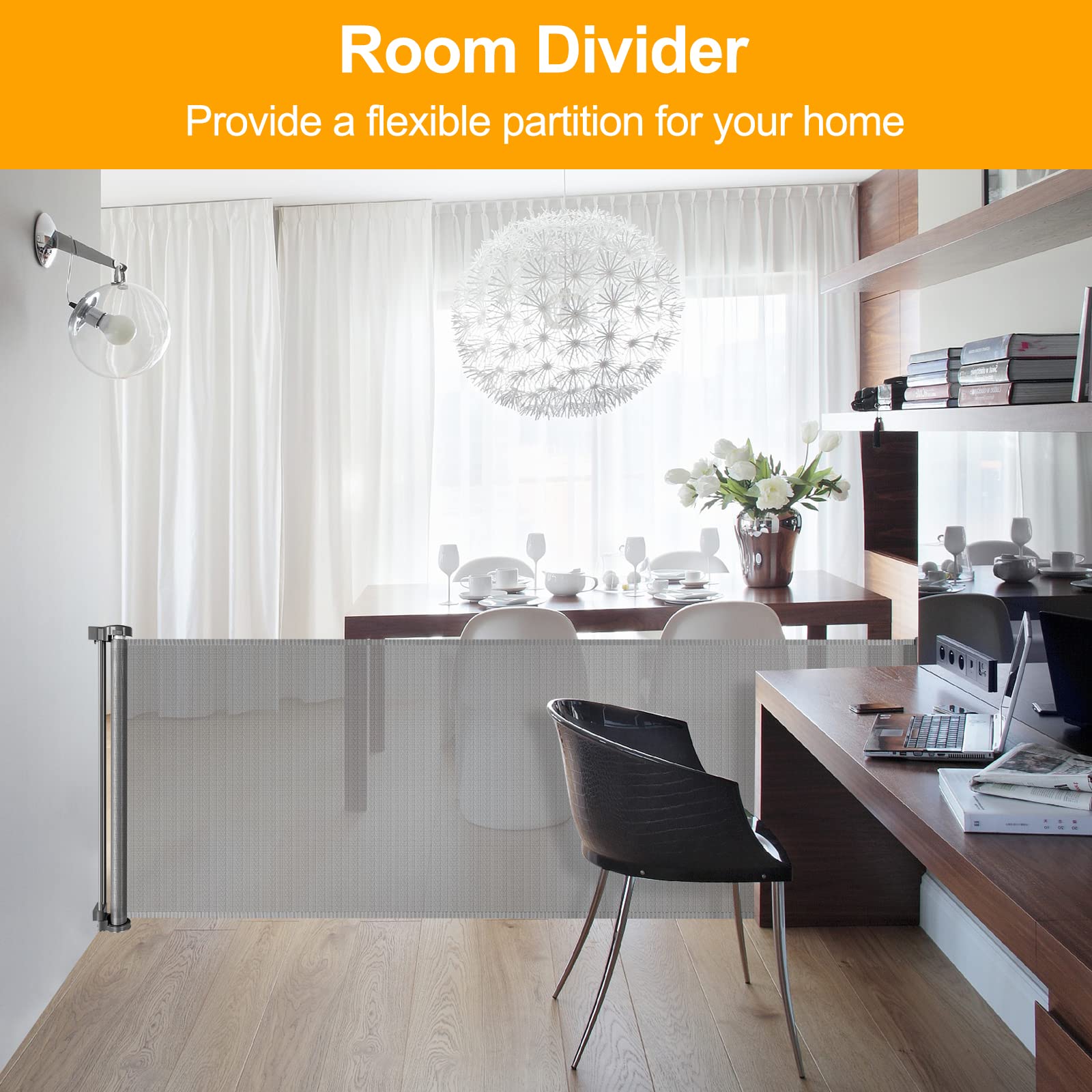 Womhom 100 Inch Extra Wide Baby Gate For Large Opening Outdoor Retractable Baby Gates For Doorways Extra Long Retractable Dog Gate Extra Large Pet Gates For Dogs Indoor Mesh Baby Gate (Grey)