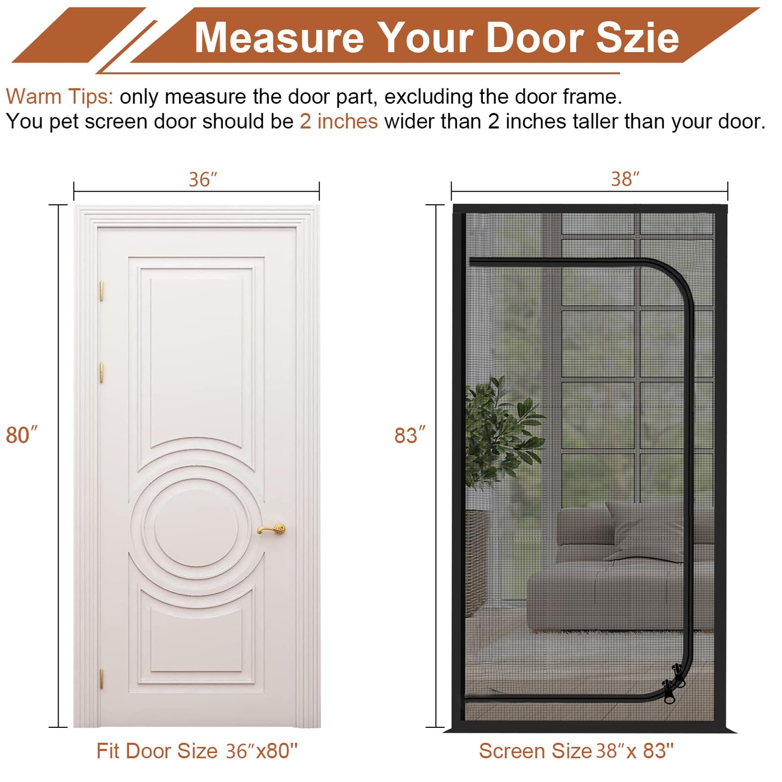 Dixutzi Upgraded Reinforced Cat Screen Door Fits Door Size 36x 80, Heavy Duty Pets Proof Screen with Zipper, Prevent Dogs Ca