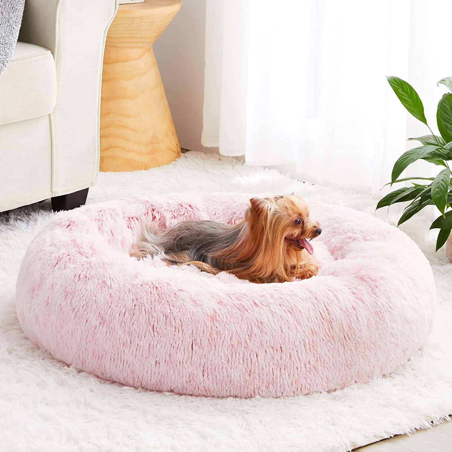Wnpethome Calming Dog Bed & Cat Bed Donut, Faux Fur Self-Warming Donut Cuddler, Comfortable Round Plush Pet Beds (27 X 27 X 8 In