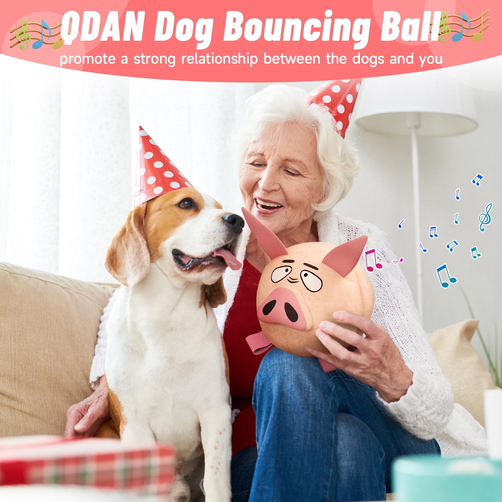 Qdan Interactive Dog Toys - Bouncing Ball For Dogs, Remote Control, Jumping Dog Balls With Recording And Music Modes, Dog Birthd