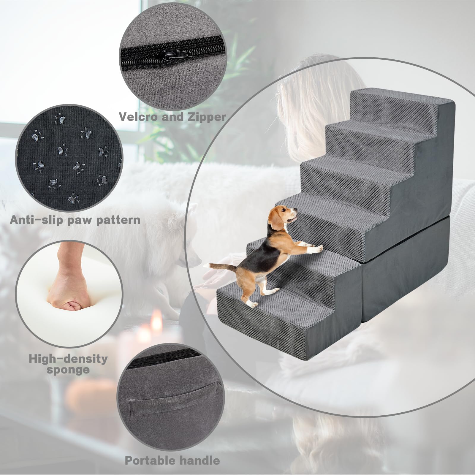 MALOROY Dog Stairs 30 inches High, Dog Stairs for Small Large Dogs for High Beds 28-34 inches Tall, 33D Foam Dog Steps/Dog Ramp